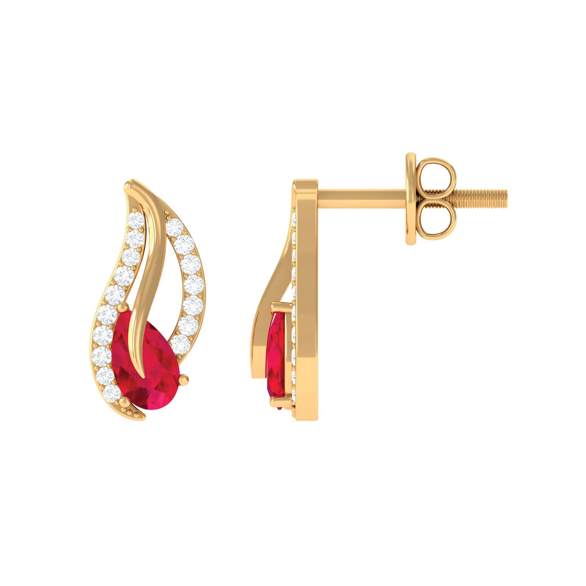 0.75 CT Lab Grown Ruby and Diamond Leaf Stud Earrings