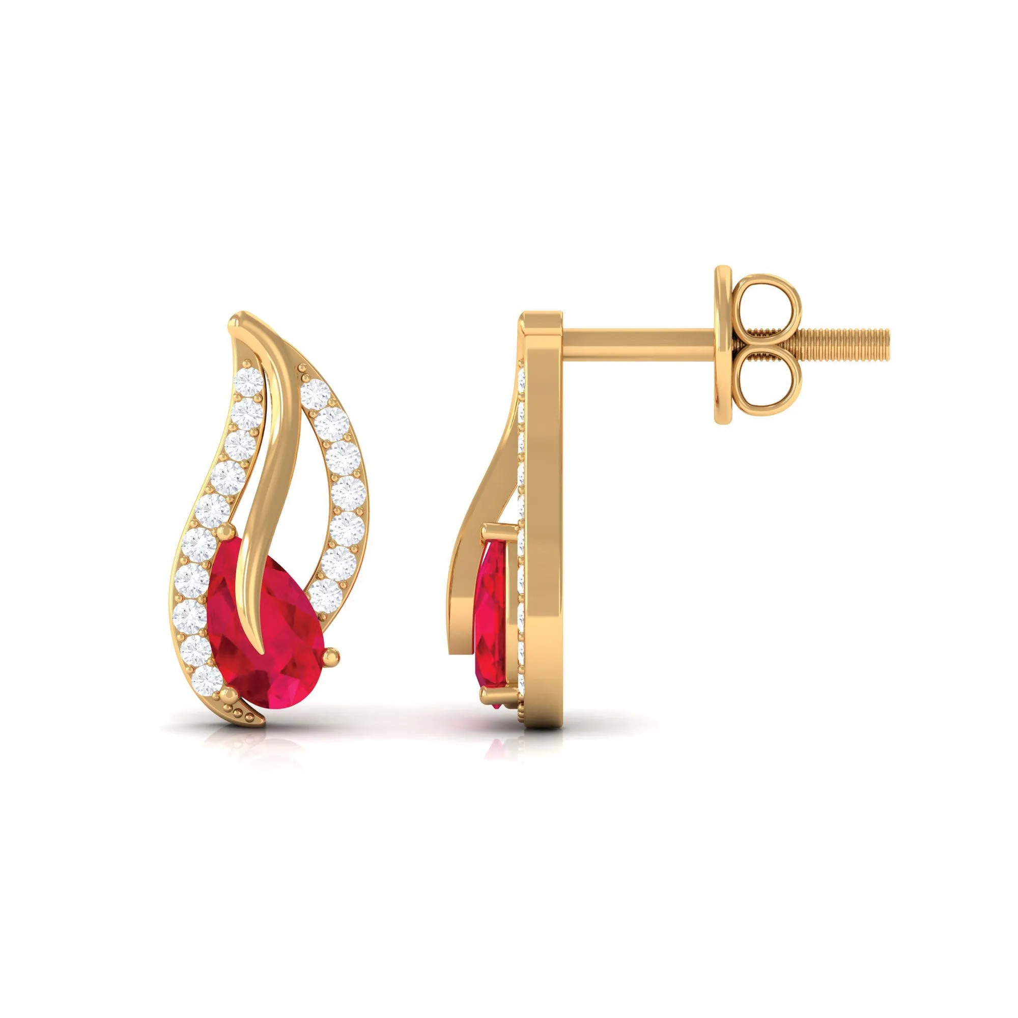 0.75 CT Lab Grown Ruby and Diamond Leaf Stud Earrings