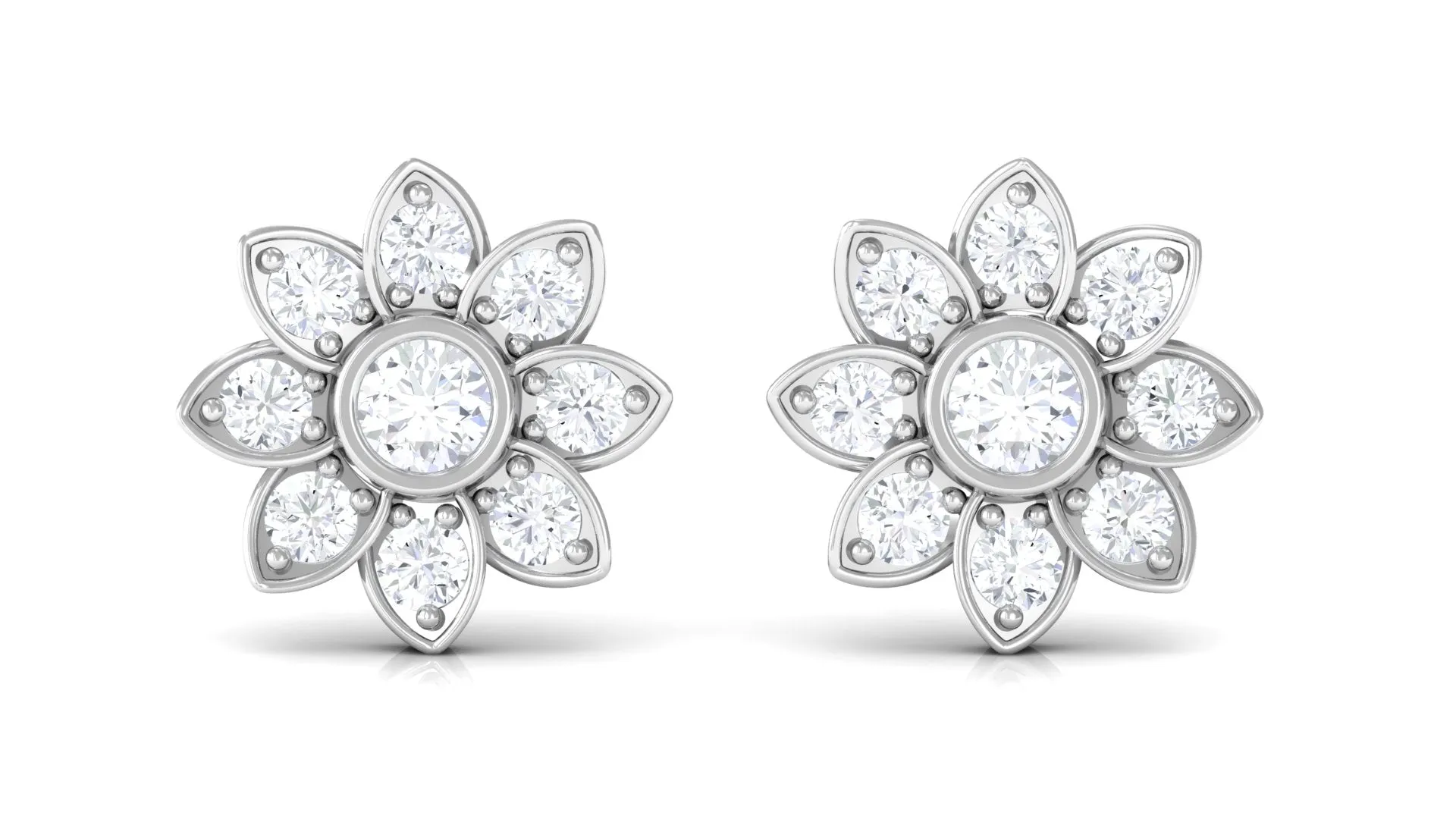 1/2 CT Diamond Flower Stud Earrings in Prong Setting