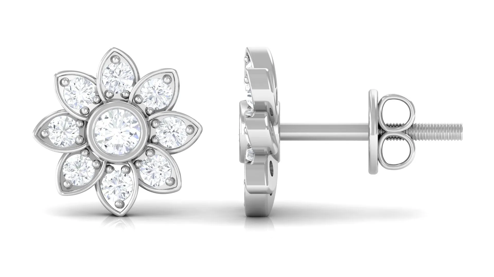 1/2 CT Diamond Flower Stud Earrings in Prong Setting