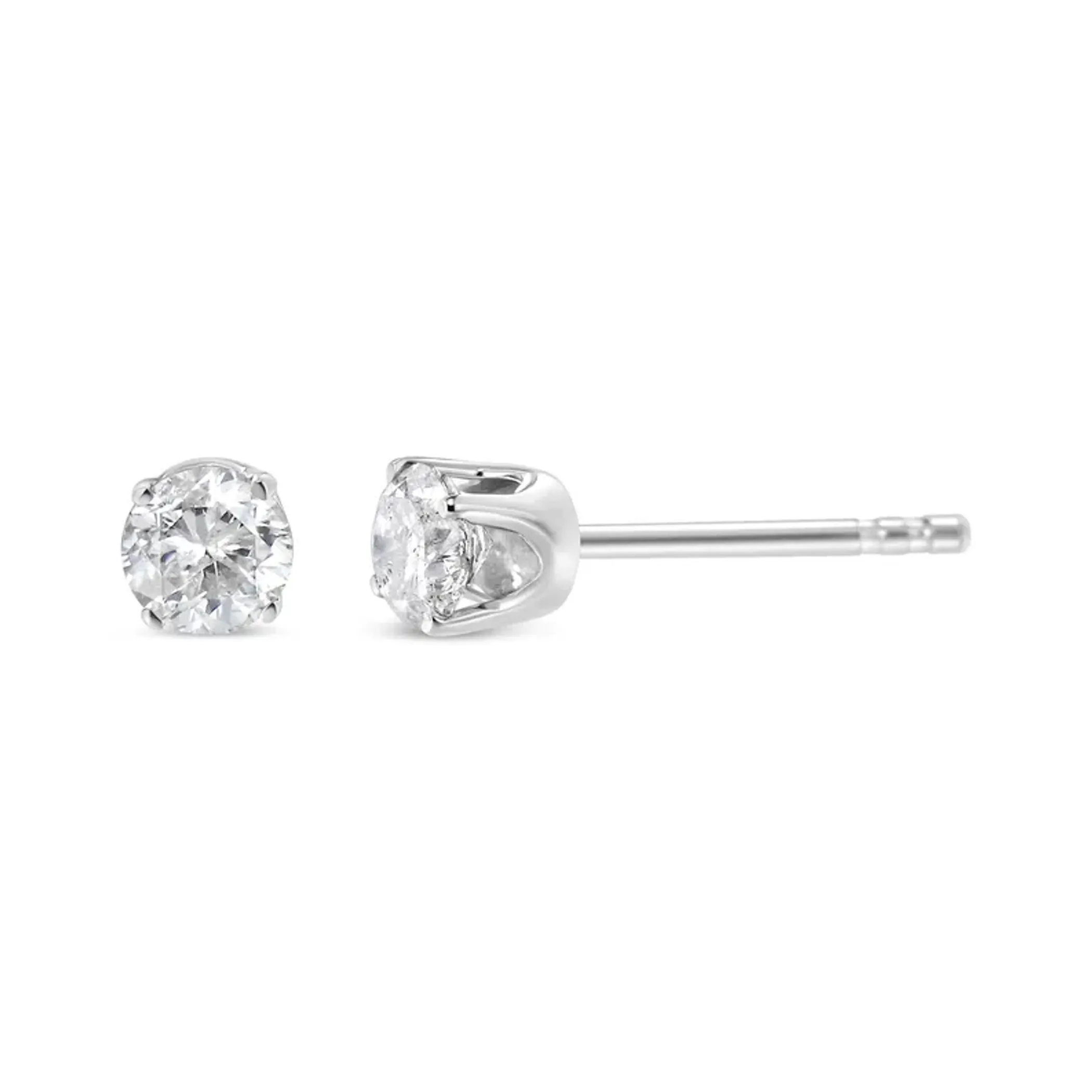 14K White Gold 1/5 Cttw Round Brilliant-Cut Near Colorless Diamond Classic 4-Prong Stud Earrings (H-I Color, VS1-VS2 Clarity)