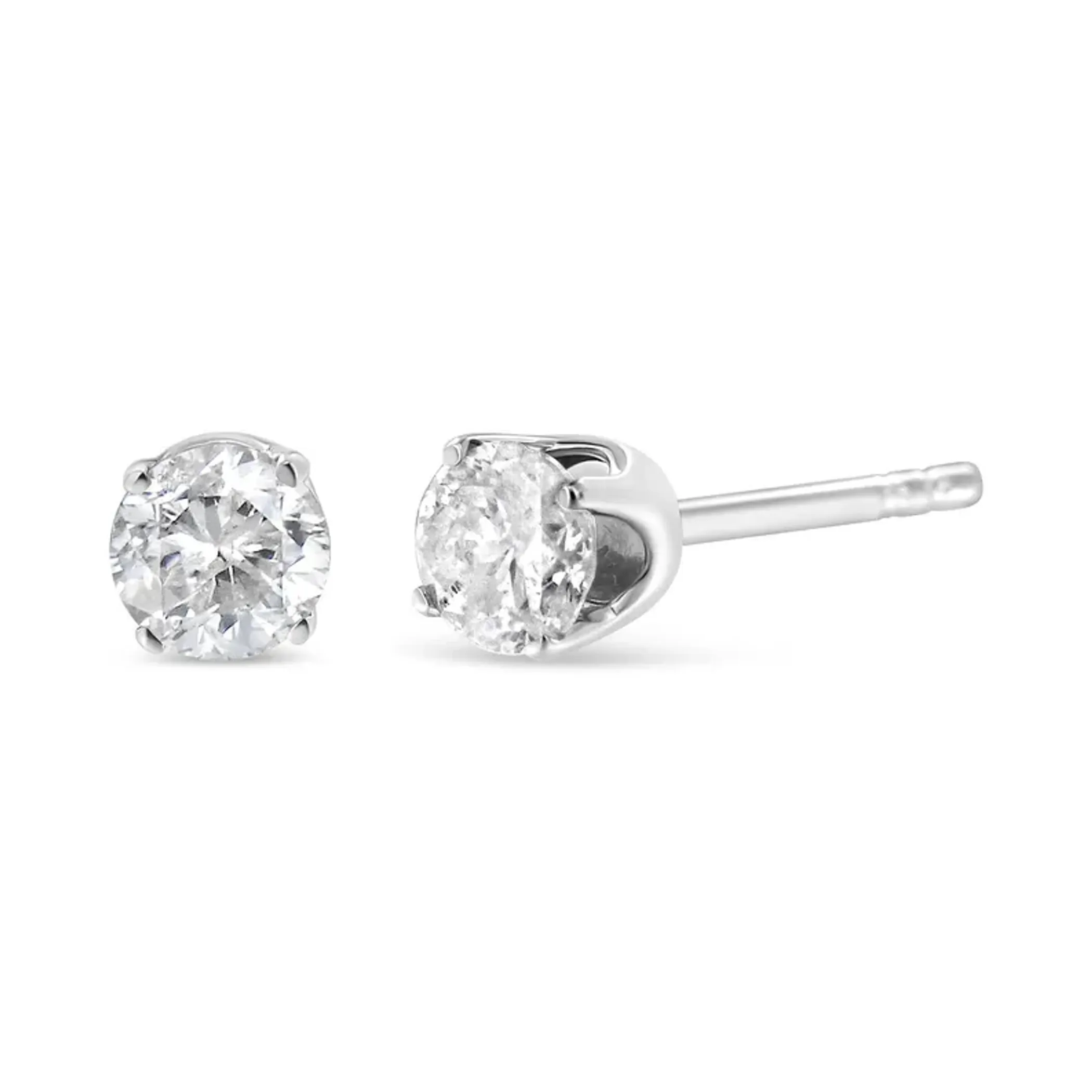 14K White Gold 1/5 Cttw Round Brilliant-Cut Near Colorless Diamond Classic 4-Prong Stud Earrings (H-I Color, VS1-VS2 Clarity)