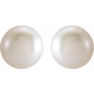 14K Yellow Gold Cultured White Freshwater Pearl Earrings