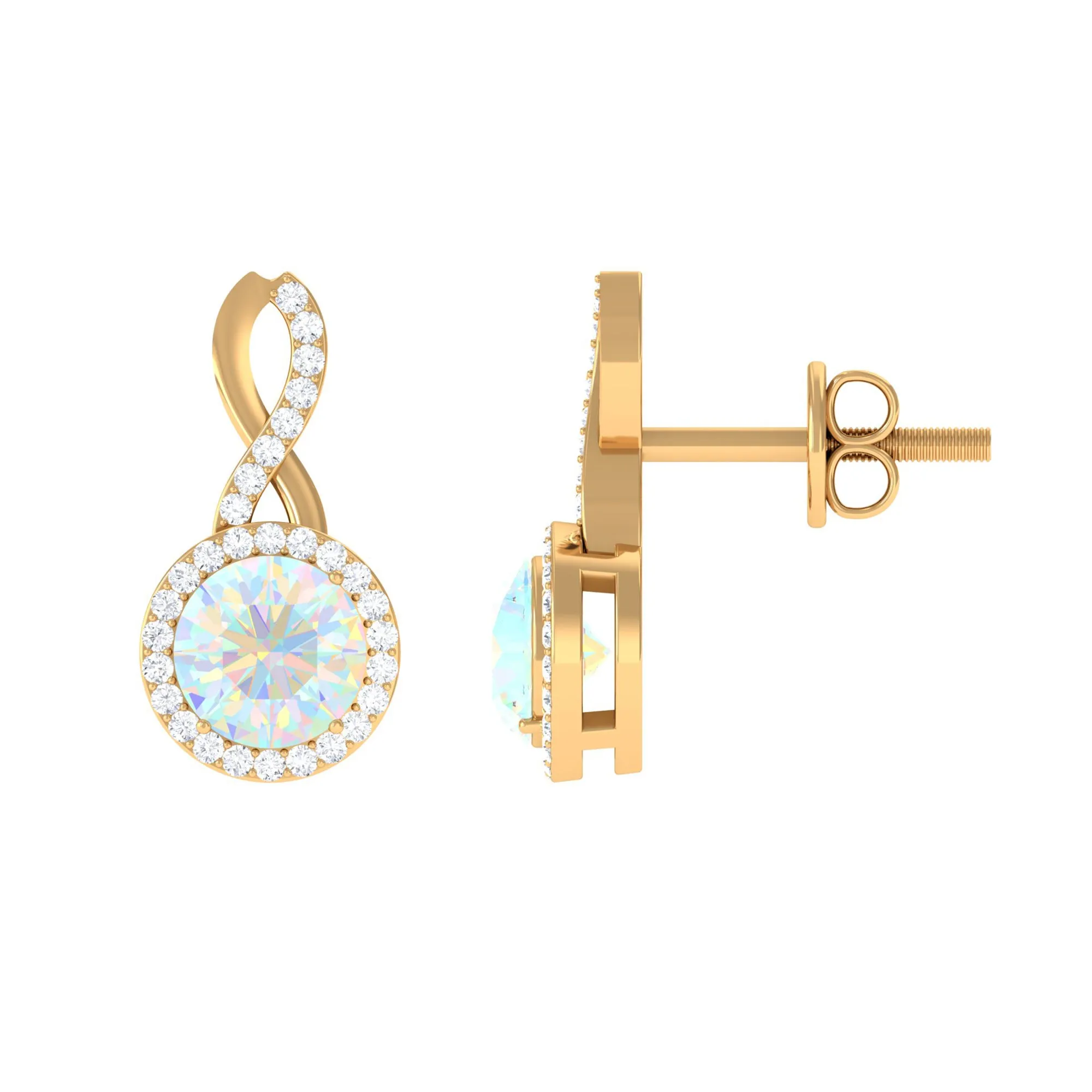 1.75 CT Classic Ethiopian Opal and Diamond Infinity Stud Earrings