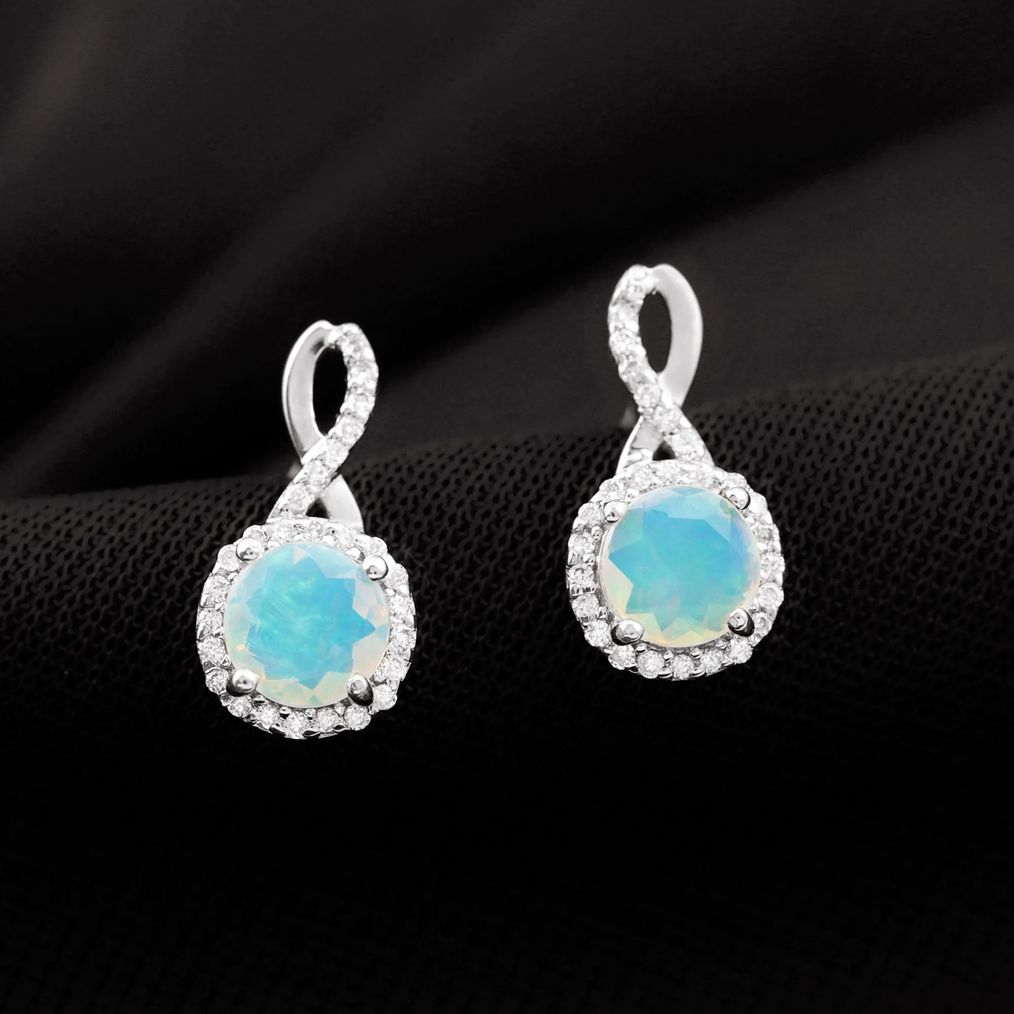 1.75 CT Classic Ethiopian Opal and Diamond Infinity Stud Earrings