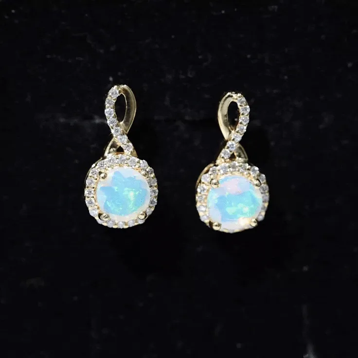 1.75 CT Classic Ethiopian Opal and Diamond Infinity Stud Earrings