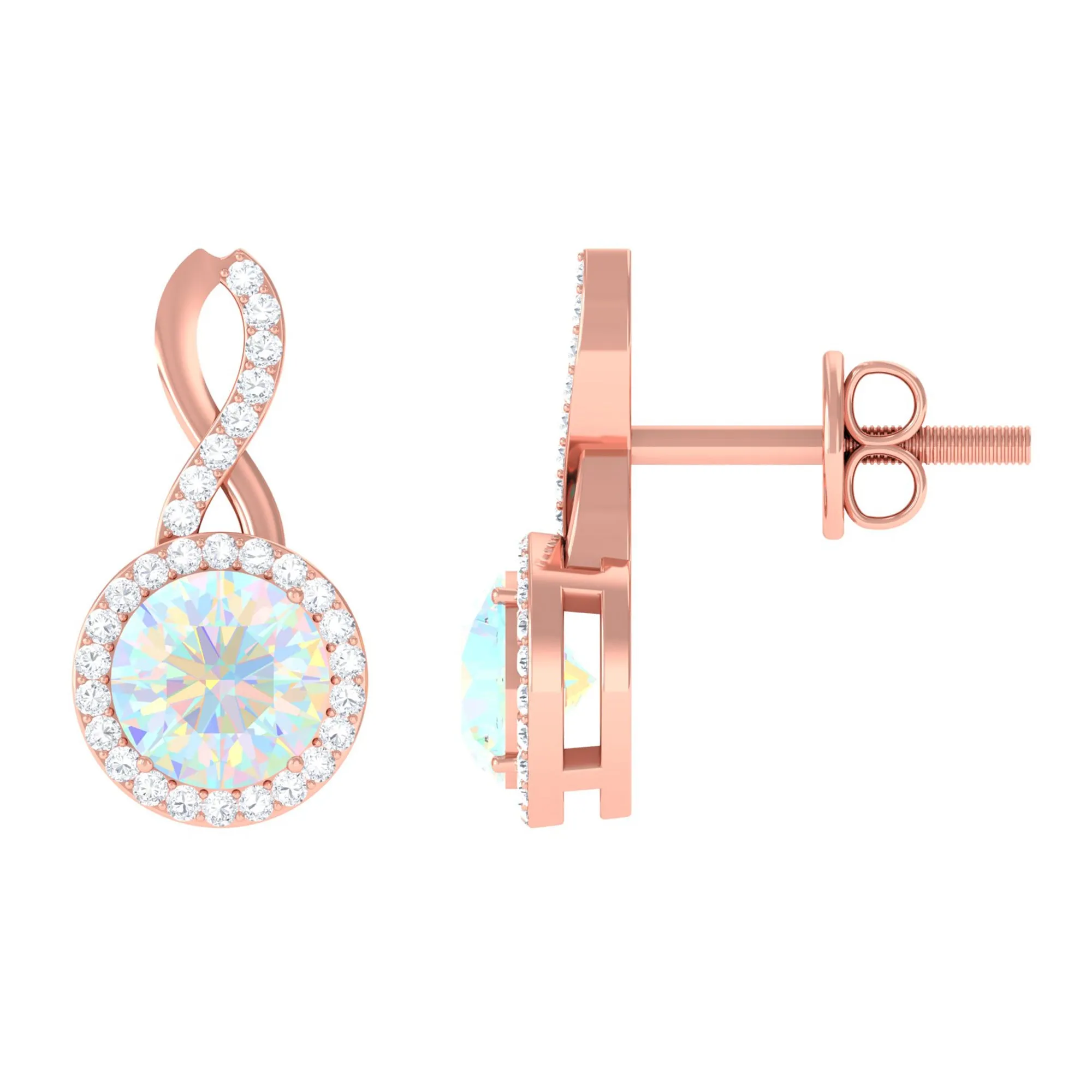 1.75 CT Classic Ethiopian Opal and Diamond Infinity Stud Earrings