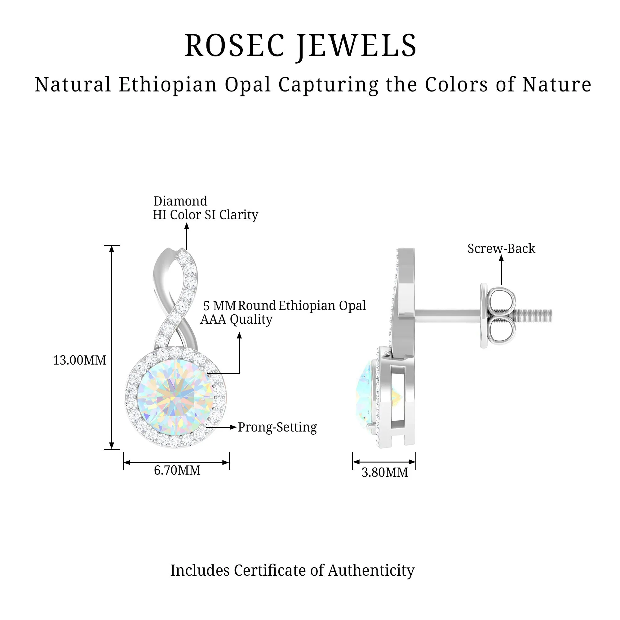 1.75 CT Classic Ethiopian Opal and Diamond Infinity Stud Earrings