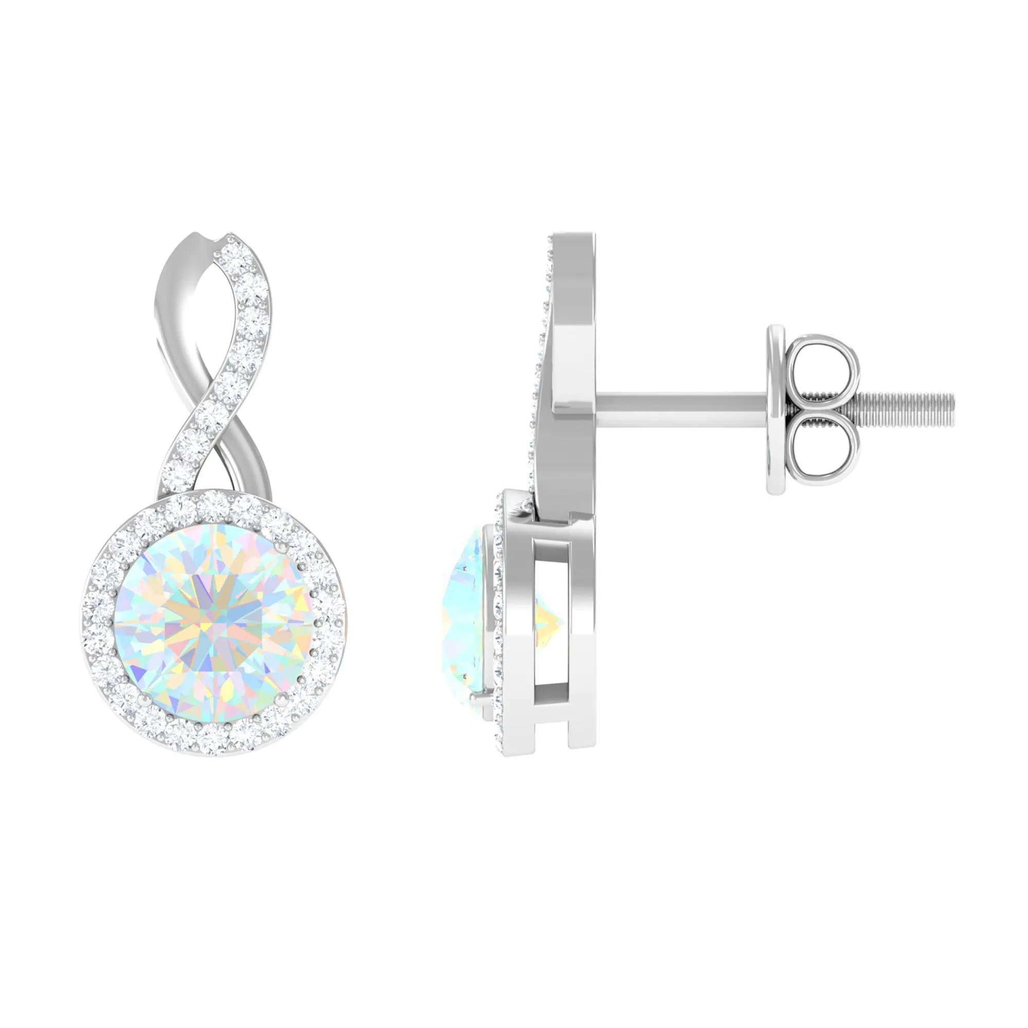 1.75 CT Classic Ethiopian Opal and Diamond Infinity Stud Earrings