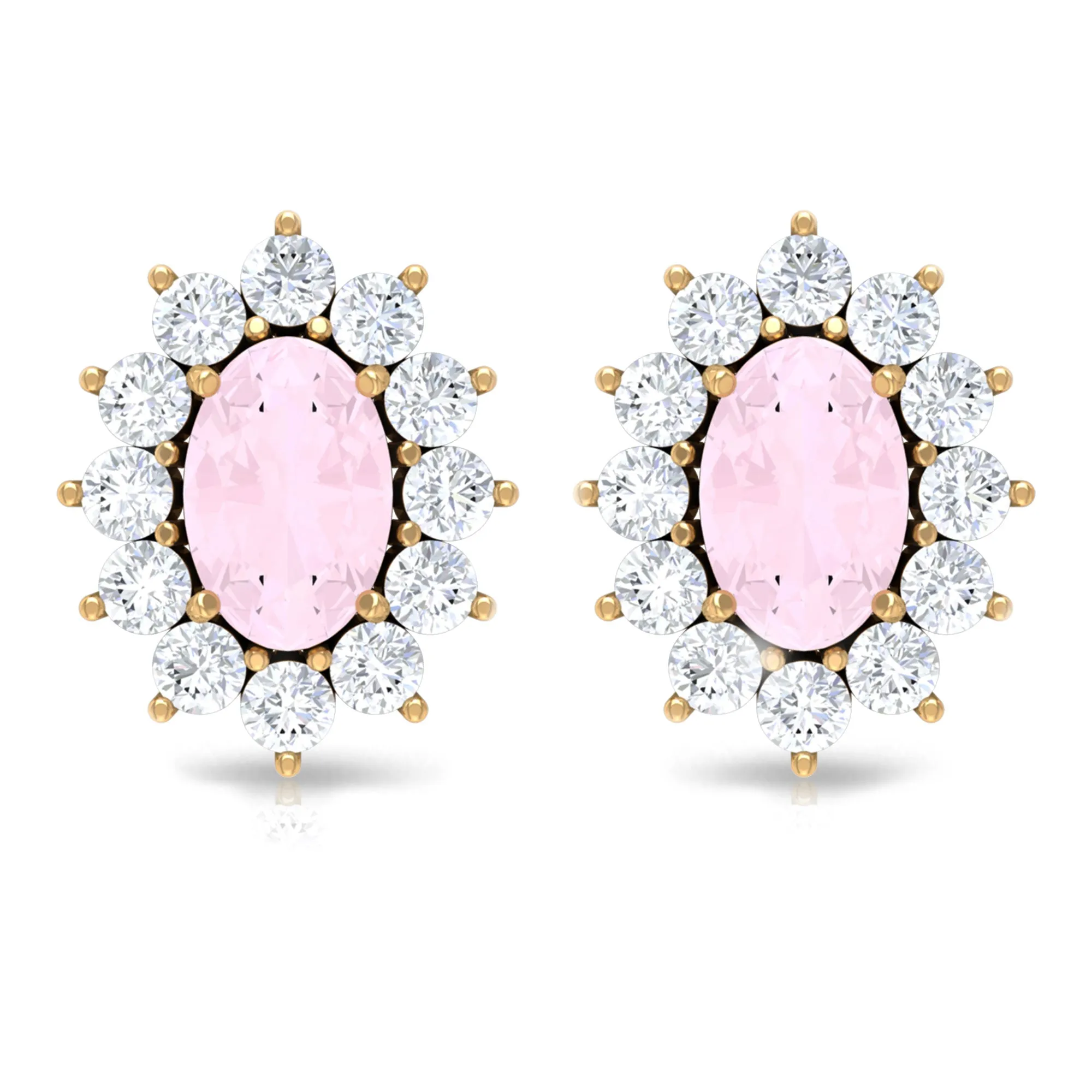 1.75 CT Oval Cut Rose Quartz and Diamond Starburst Stud Earrings