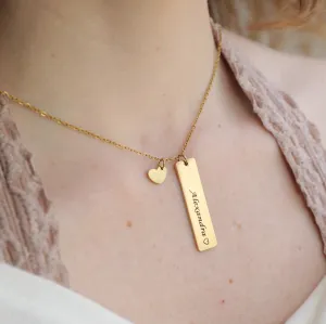 18K Gold-Filled Personalized Name Charm Necklace - Custom Gold Bar & Heart Pendant Necklace