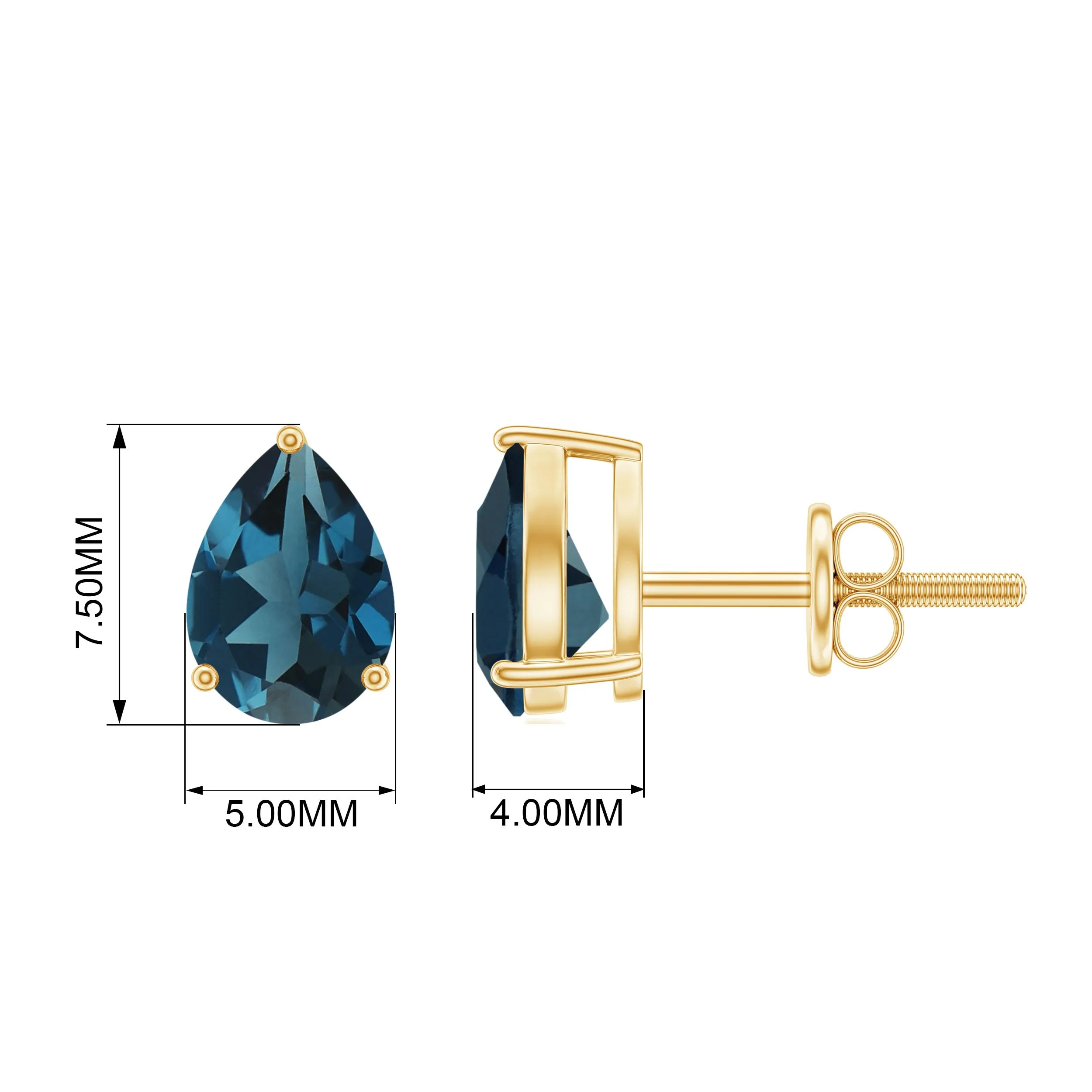 2 CT Pear Cut London Blue Topaz Solitaire Earrings