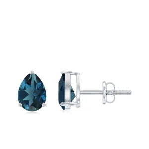 2 CT Pear Cut London Blue Topaz Solitaire Earrings