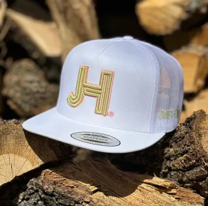 2023 Jobes Hats all White 3D Yellow/ Pink outline