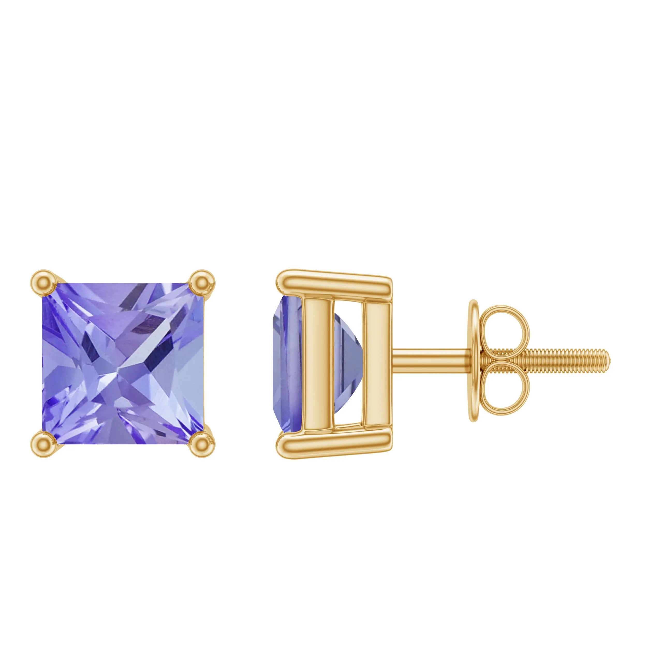 4 MM Princess Cut Tanzanite Solitaire Stud Earrings