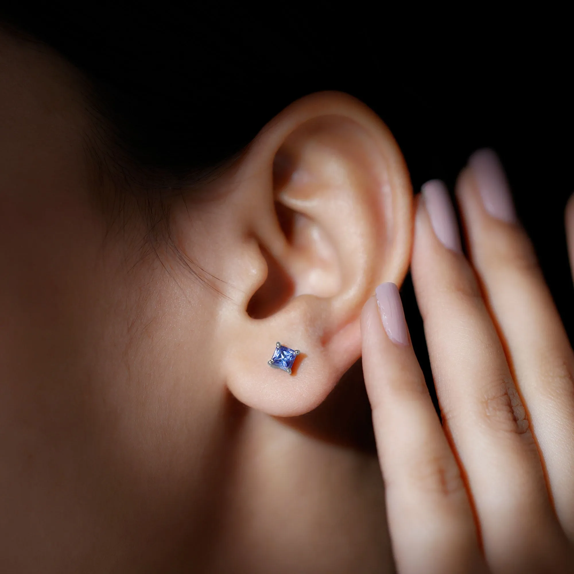 4 MM Princess Cut Tanzanite Solitaire Stud Earrings