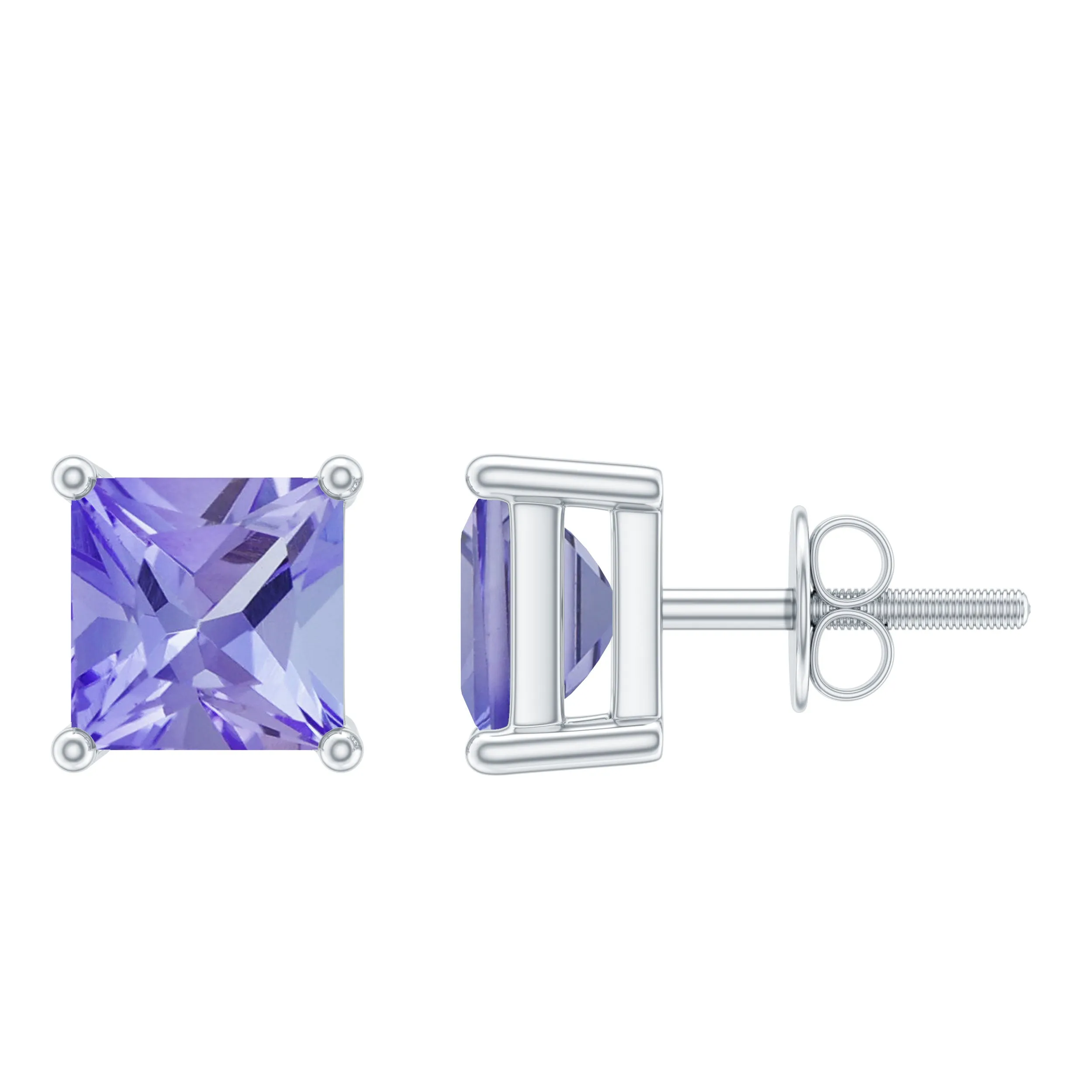 4 MM Princess Cut Tanzanite Solitaire Stud Earrings