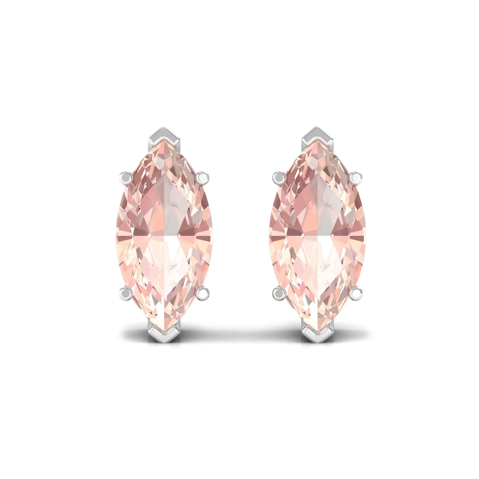 4X8 MM Marquise Cut Morganite Solitaire Stud Earrings