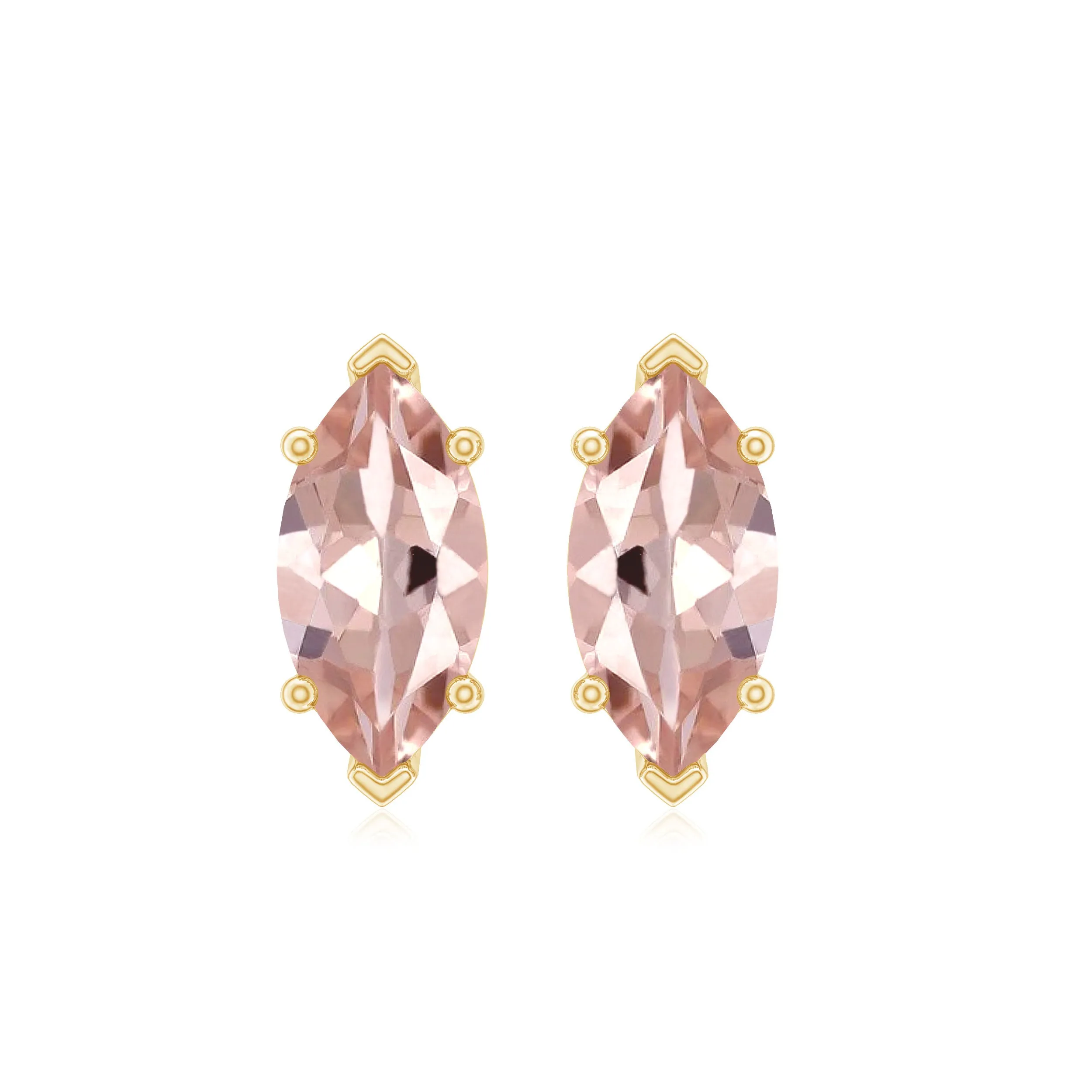 4X8 MM Marquise Cut Morganite Solitaire Stud Earrings