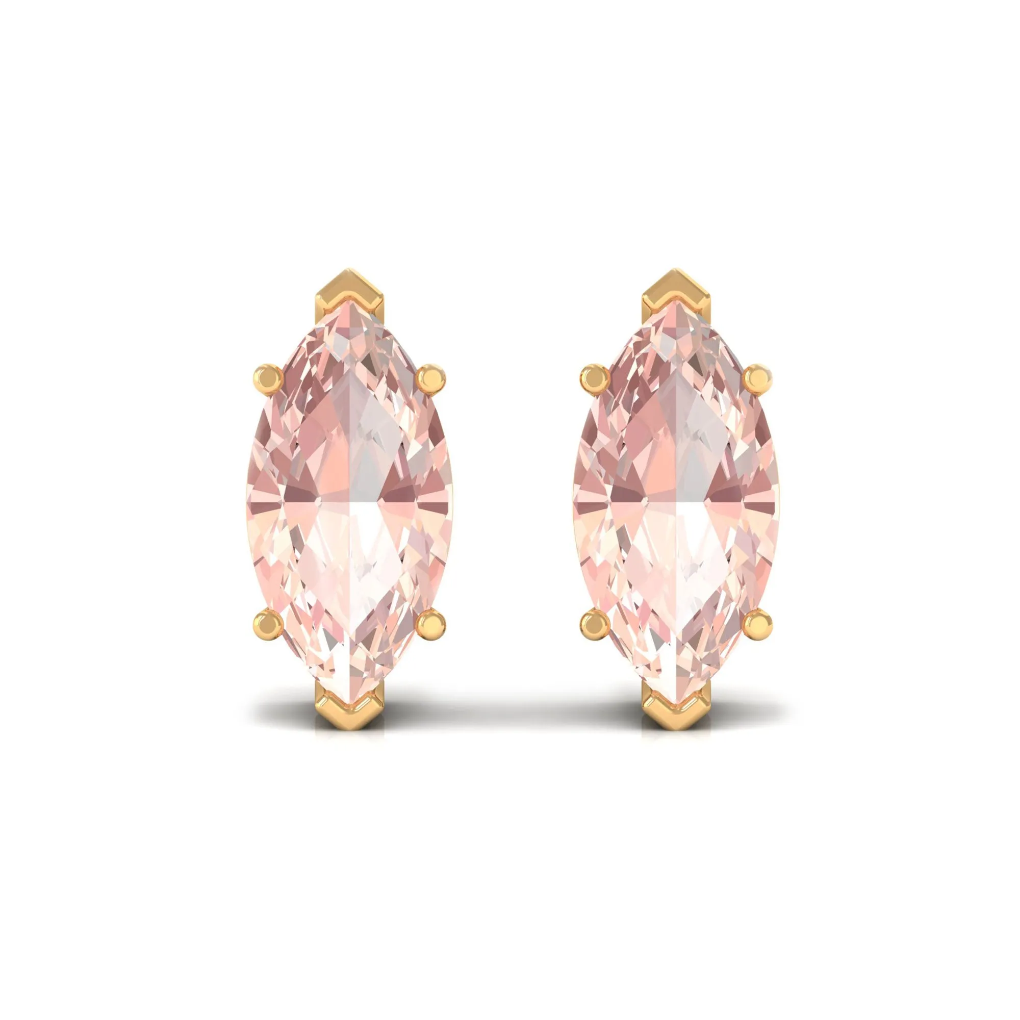 4X8 MM Marquise Cut Morganite Solitaire Stud Earrings