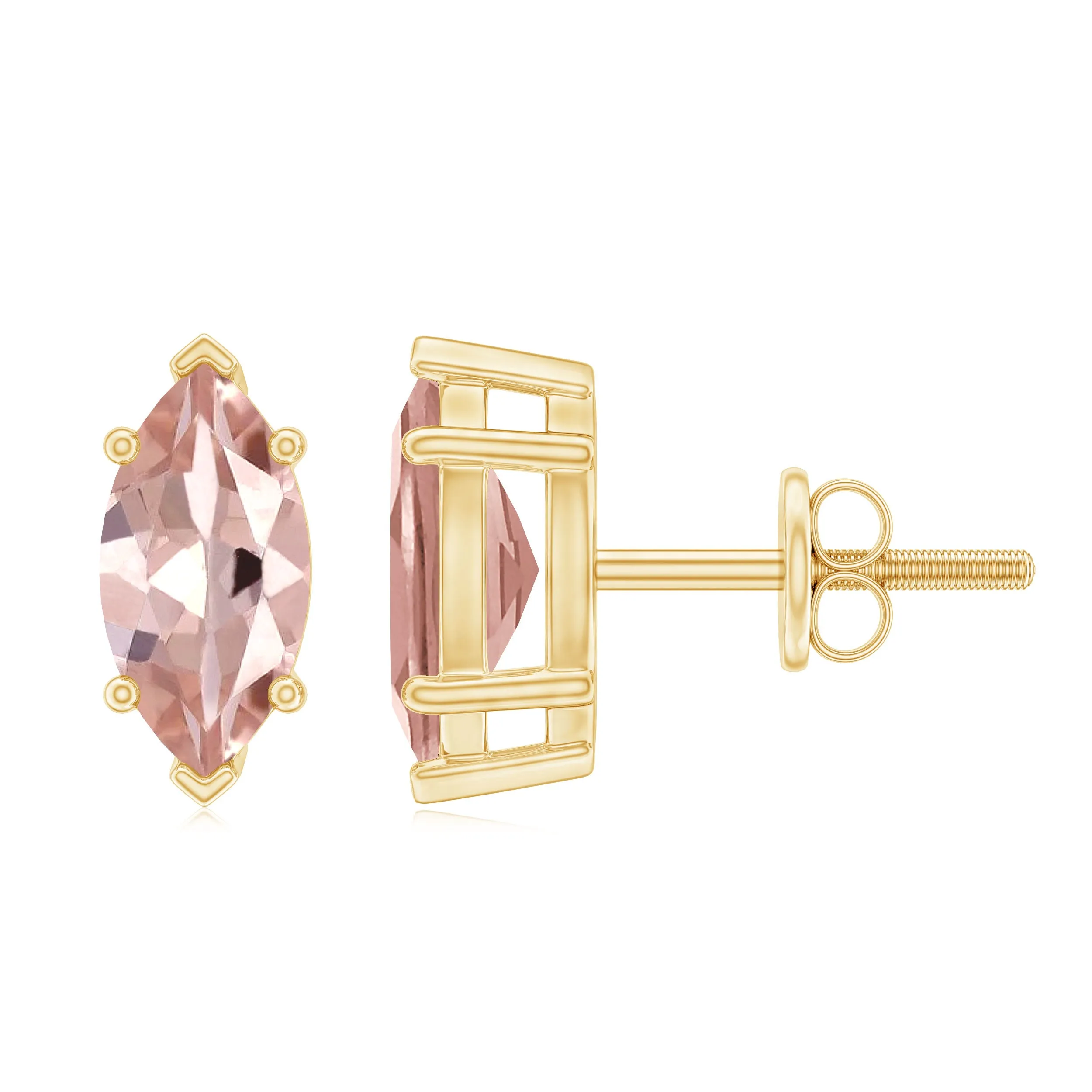 4X8 MM Marquise Cut Morganite Solitaire Stud Earrings