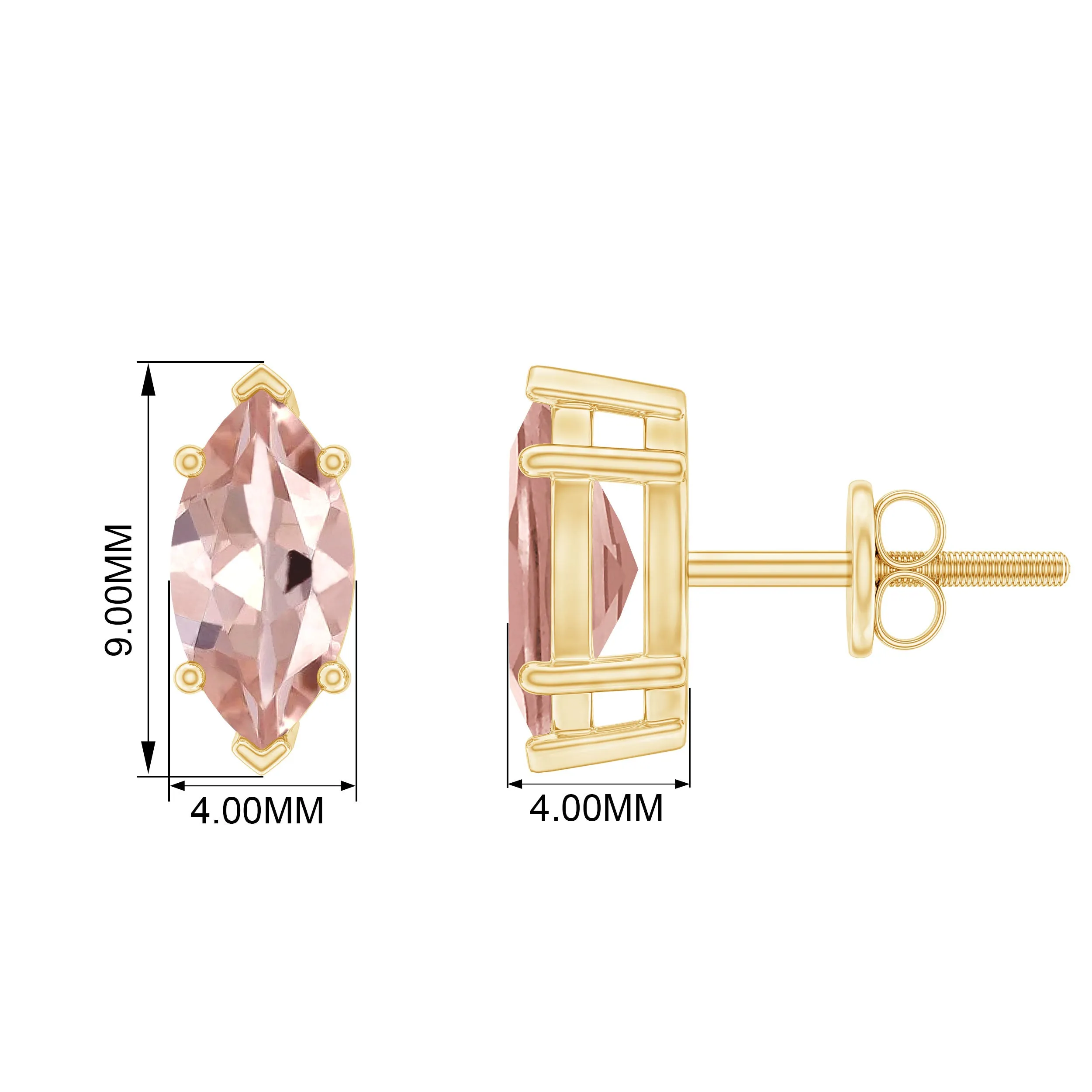 4X8 MM Marquise Cut Morganite Solitaire Stud Earrings