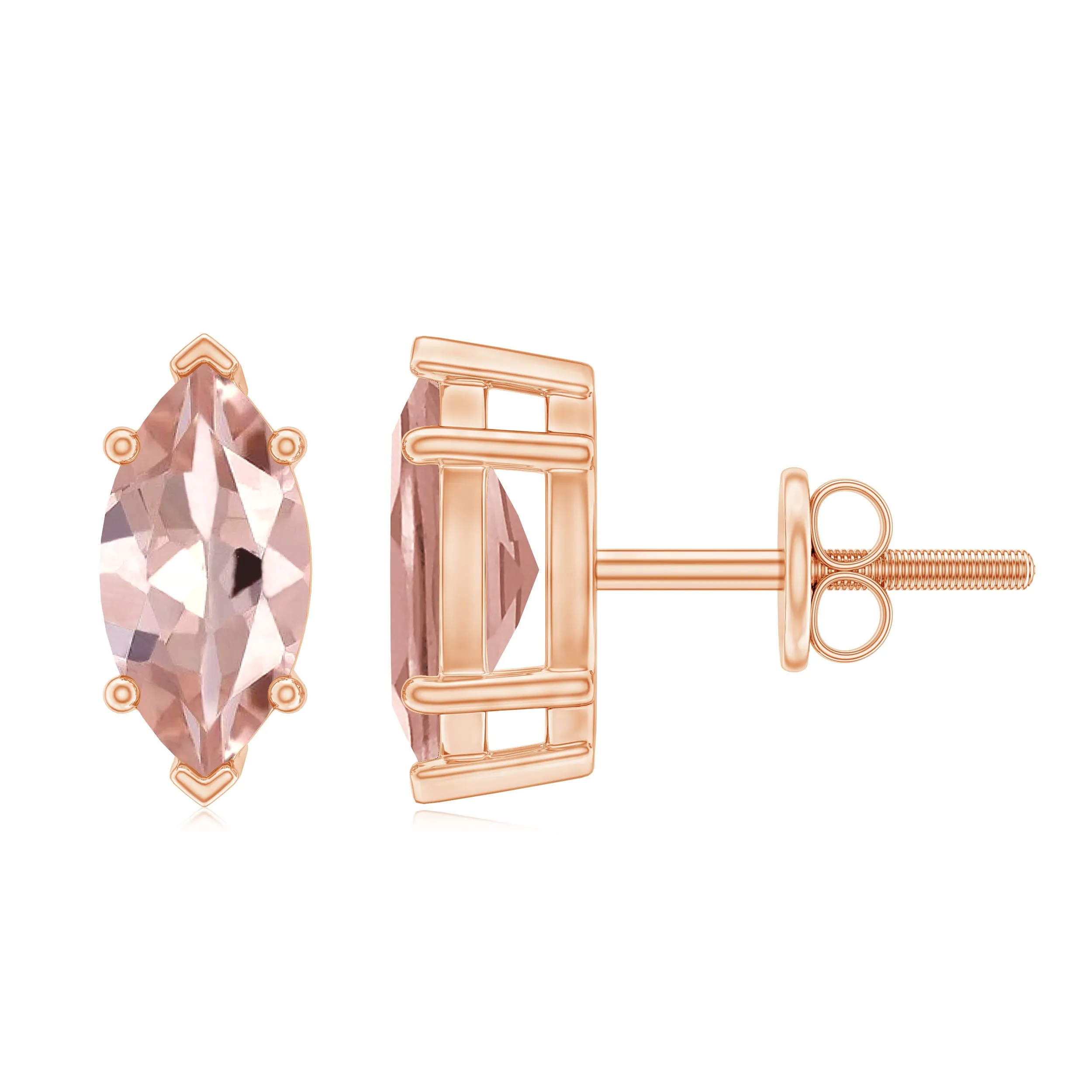 4X8 MM Marquise Cut Morganite Solitaire Stud Earrings