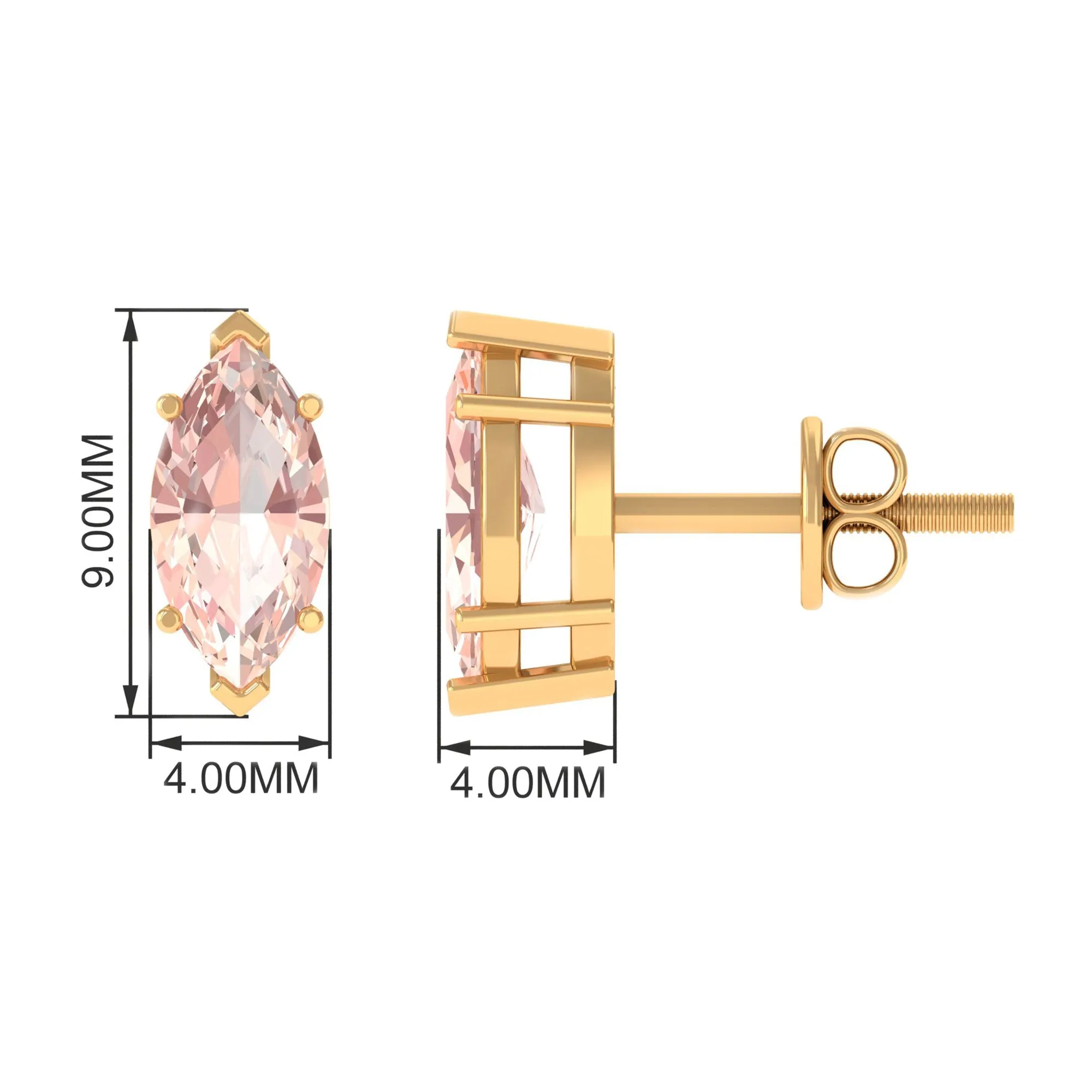 4X8 MM Marquise Cut Morganite Solitaire Stud Earrings