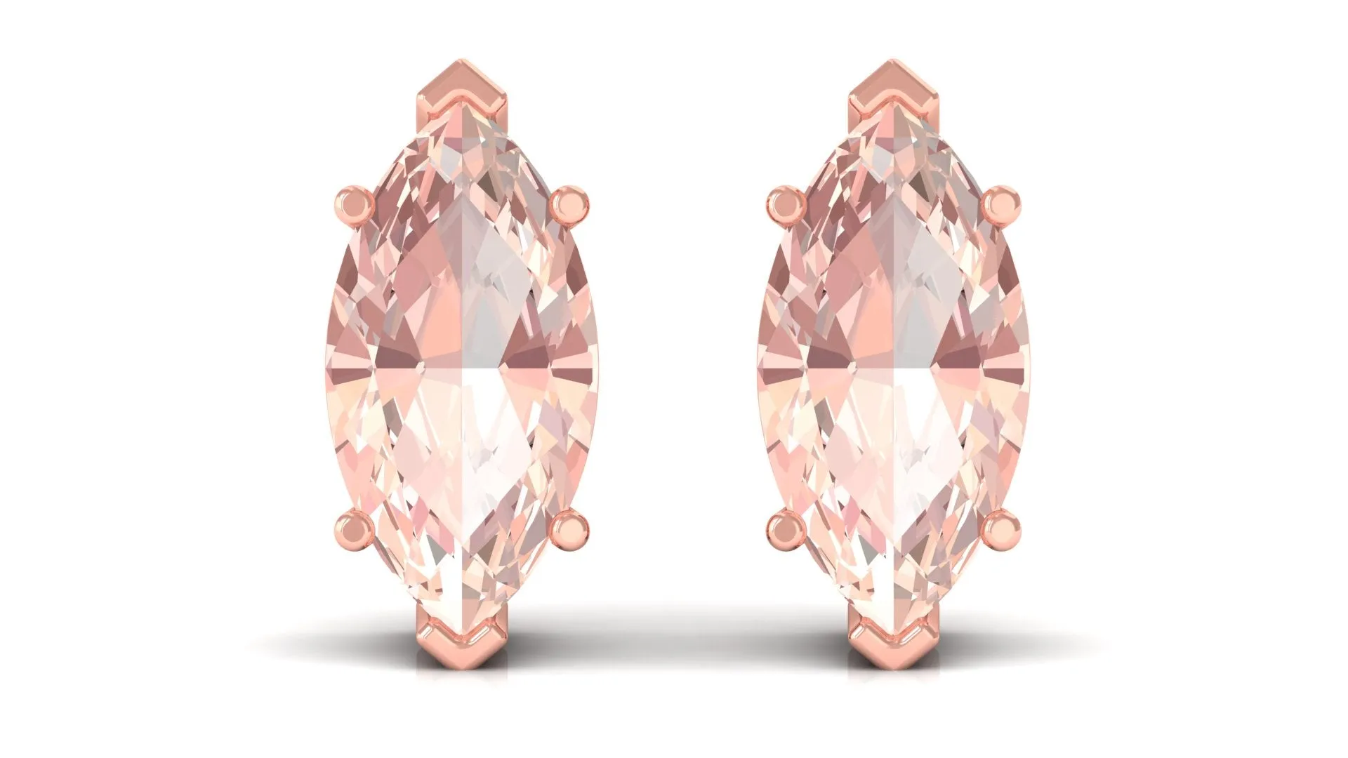 4X8 MM Marquise Cut Morganite Solitaire Stud Earrings