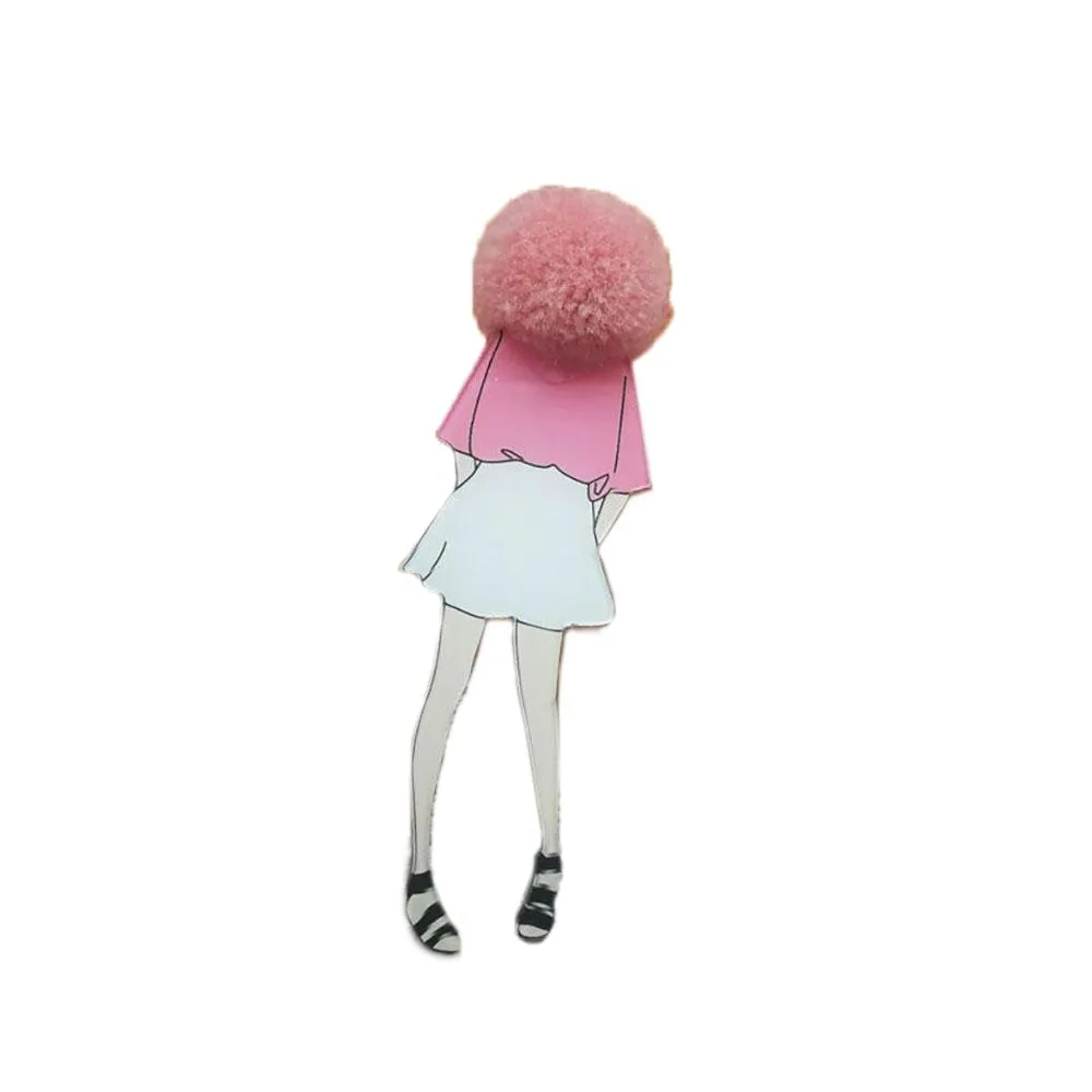 Adorable Girl Cartoon Models Pompom Brooch Pins Accessories