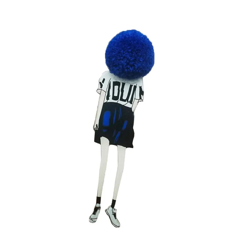 Adorable Girl Cartoon Models Pompom Brooch Pins Accessories