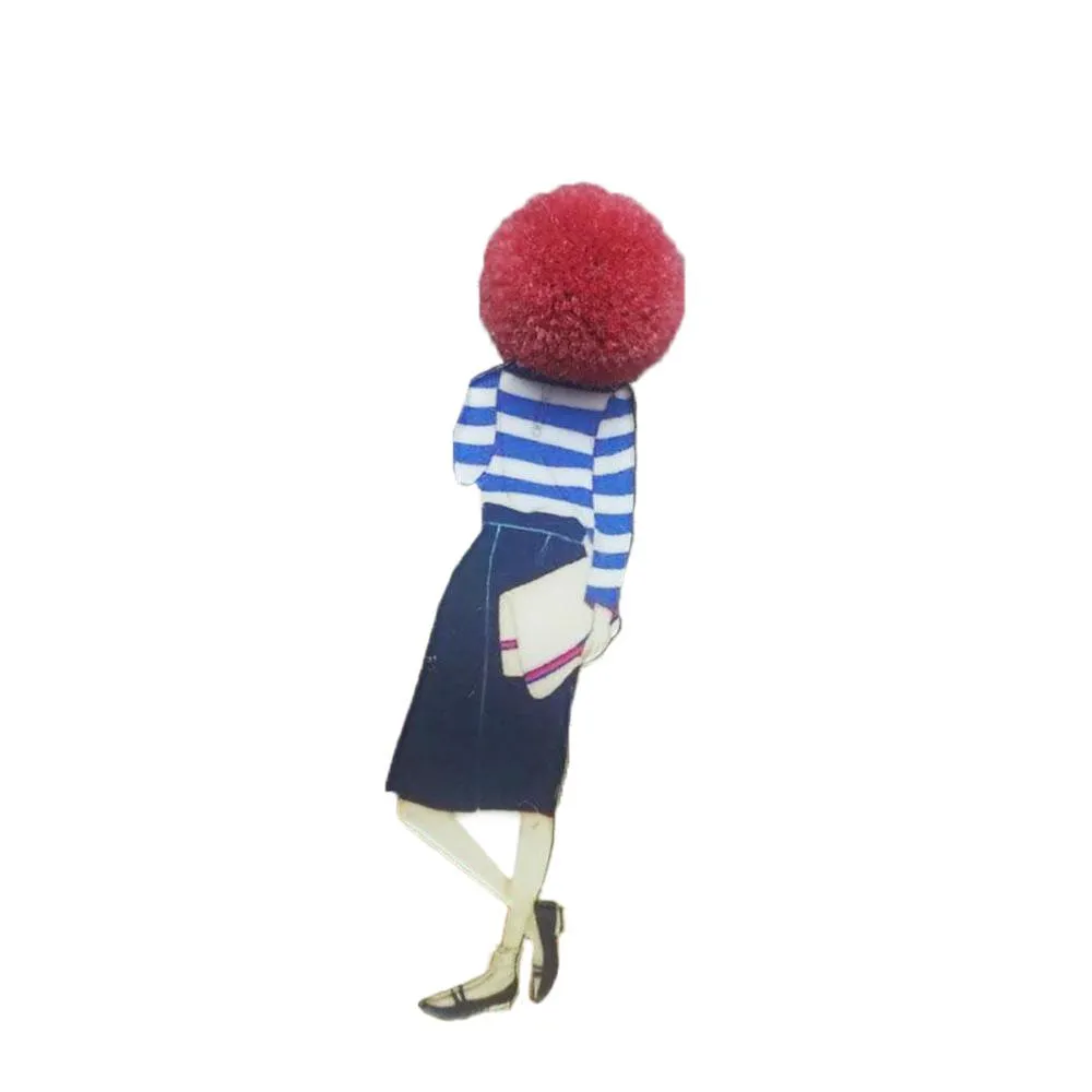 Adorable Girl Cartoon Models Pompom Brooch Pins Accessories