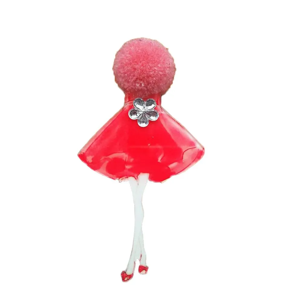 Adorable Girl Cartoon Models Pompom Brooch Pins Accessories