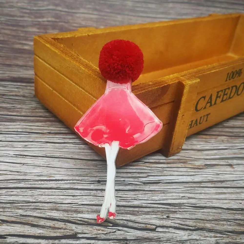 Adorable Girl Cartoon Models Pompom Brooch Pins Accessories