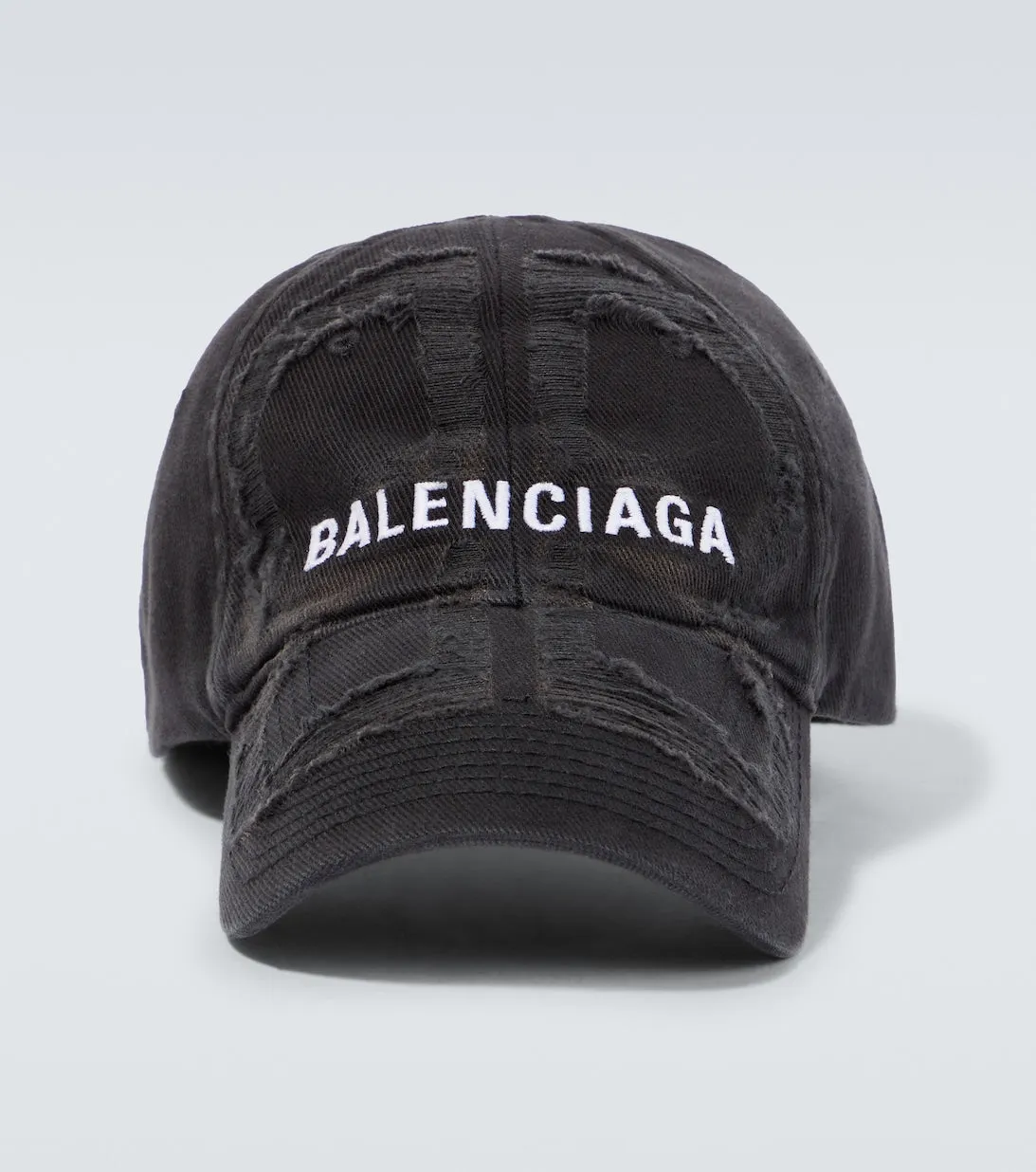 Balenciaga Ripped Cotton Baseball Cap, Black