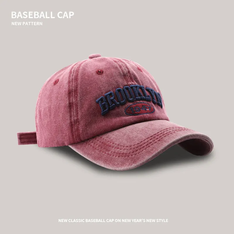 Baseball cap for men American retro embroidered letters wide brim peaked cap couple street versatile anti-UV sports cap