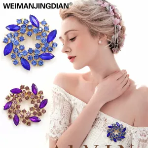 Beautiful Colorful Crystal Rhinestones Fashion Garland Flower Brooch Pins for Lady in various colors WEIMANJINGDIAN Brand