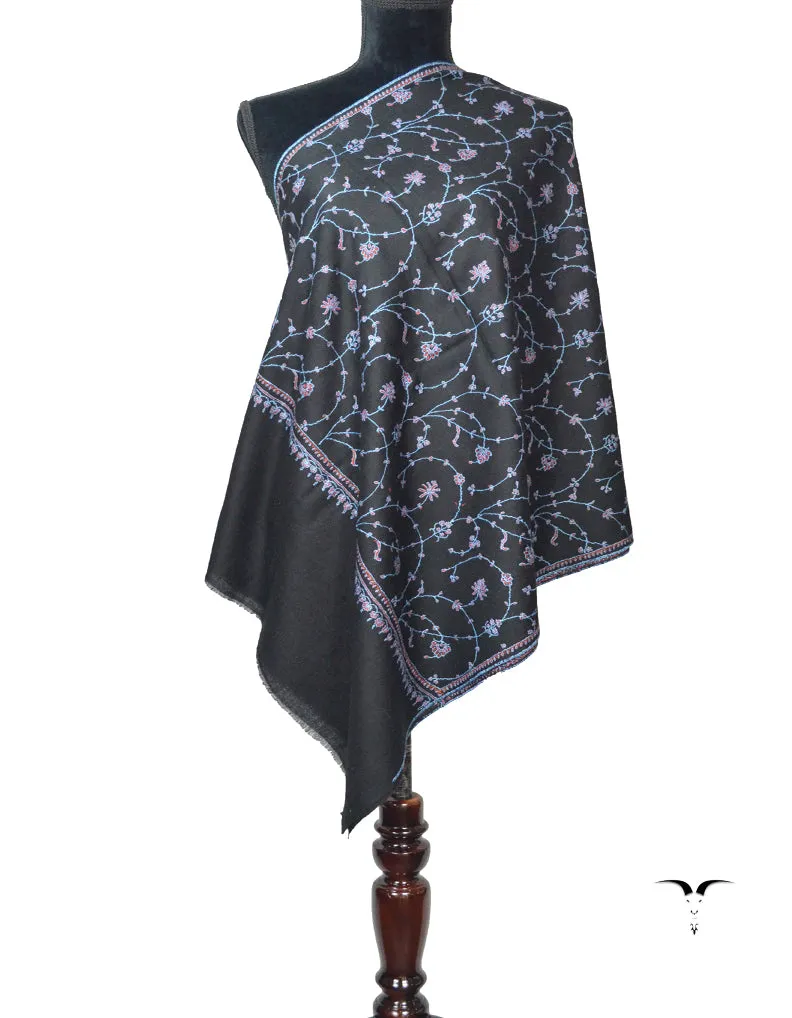 Black Pashmina Stole In Sozni 5887