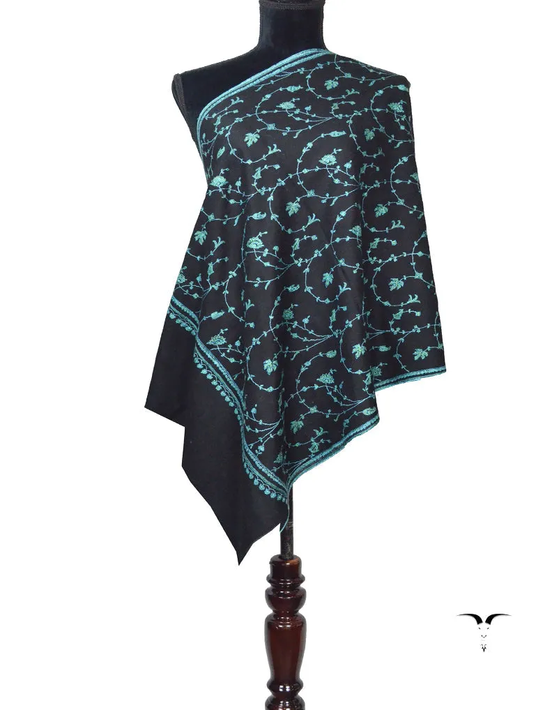 Black Pashmina Stole In Sozni 5903