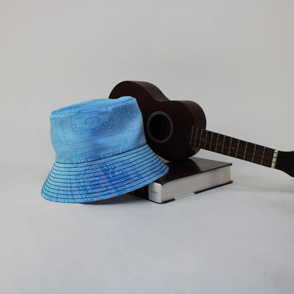 Blue Computer Circuit Board Bucket Hat