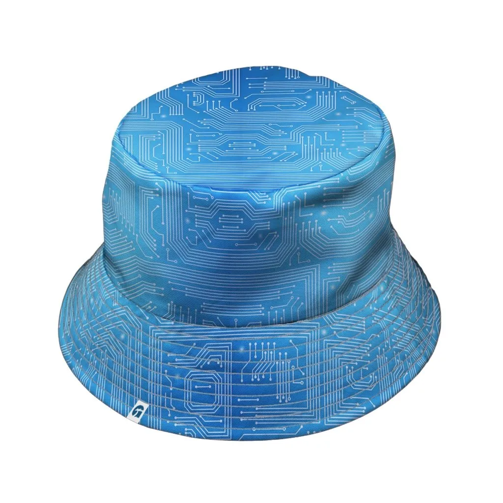 Blue Computer Circuit Board Bucket Hat