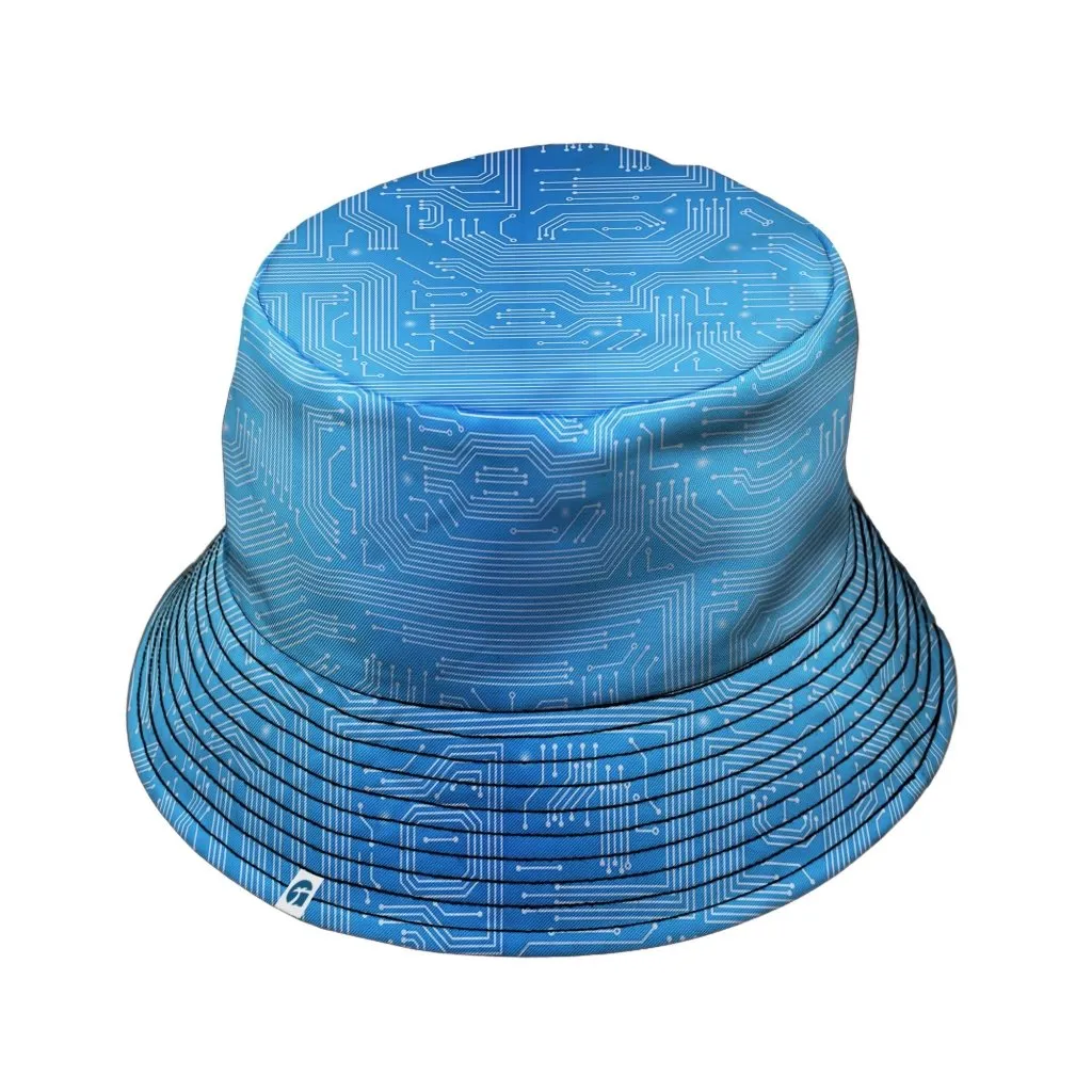 Blue Computer Circuit Board Bucket Hat