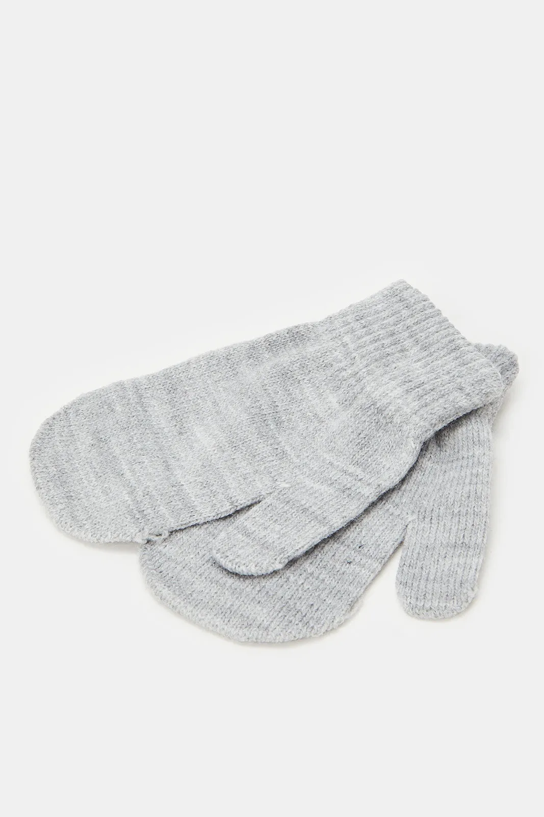 Boys Grey Knitted Cap With Gloves (Pack of 2)