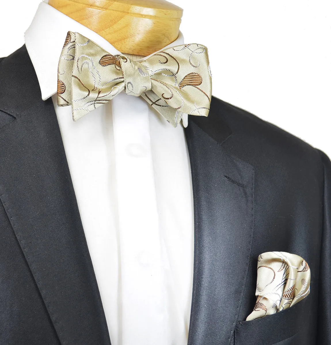 Brown and Tan Silk Bow Tie Set