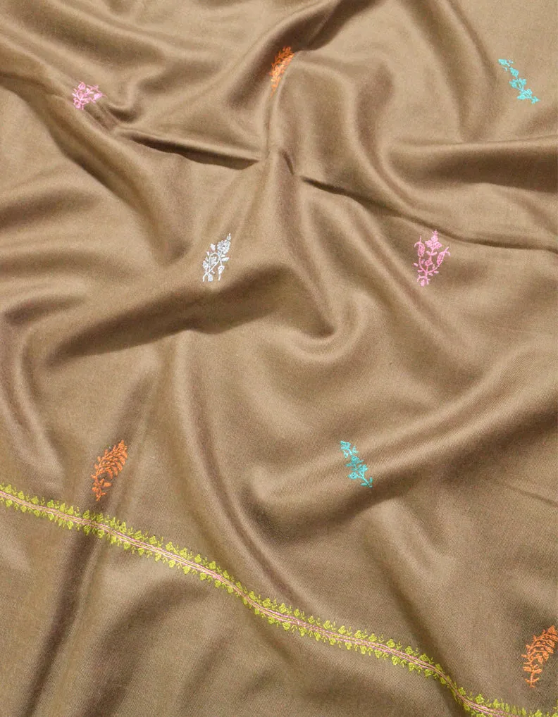 Brown Pashmina Stole In Sozni 5913