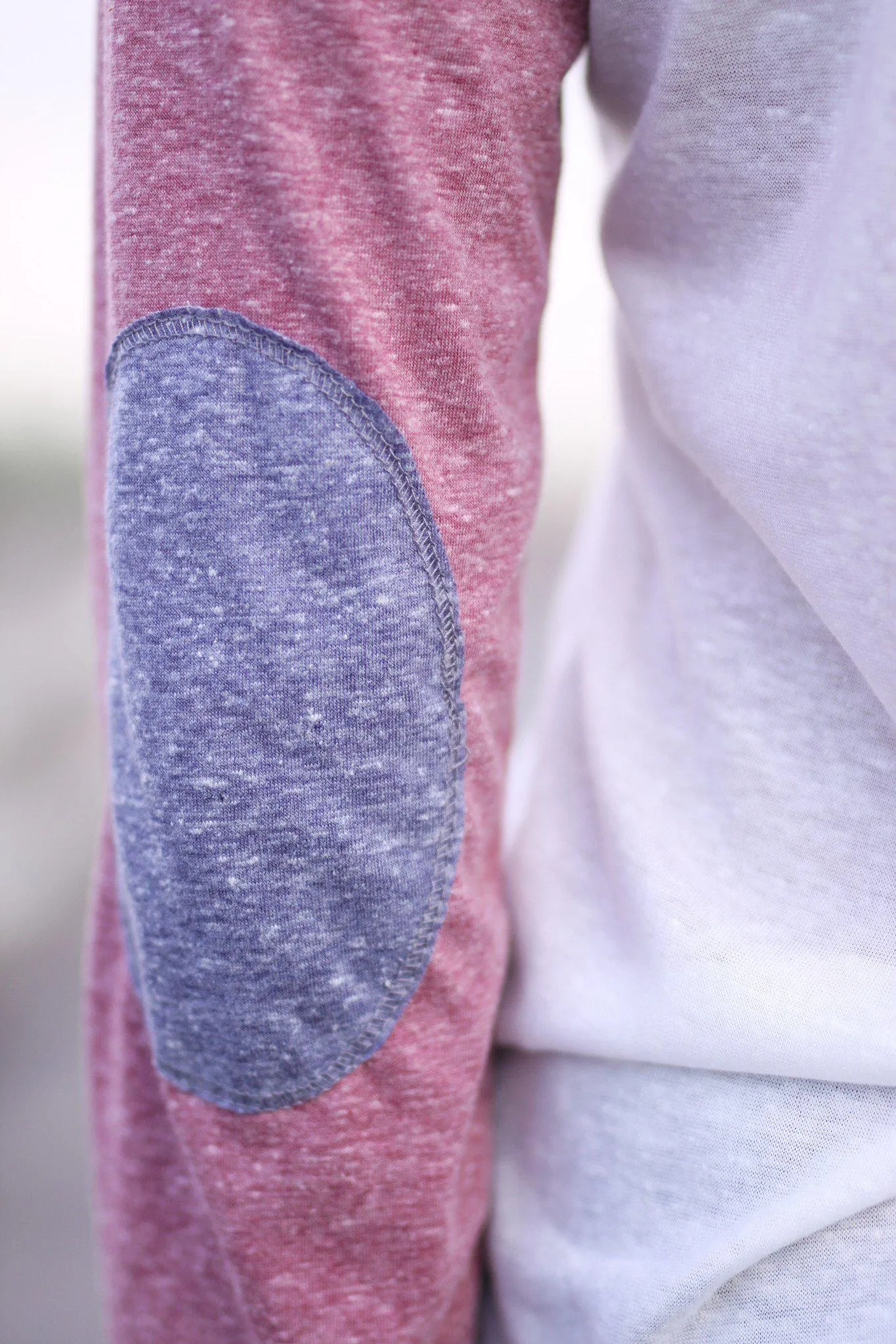 Burgundy Baseball Tee with Elbow Patches