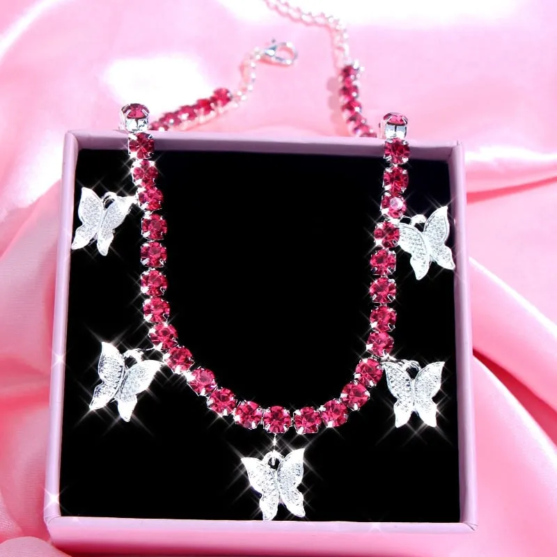 Butterfly Pendant Necklace Female Shiny Crystal Clavicle Chain Fashion New Design Jewelry