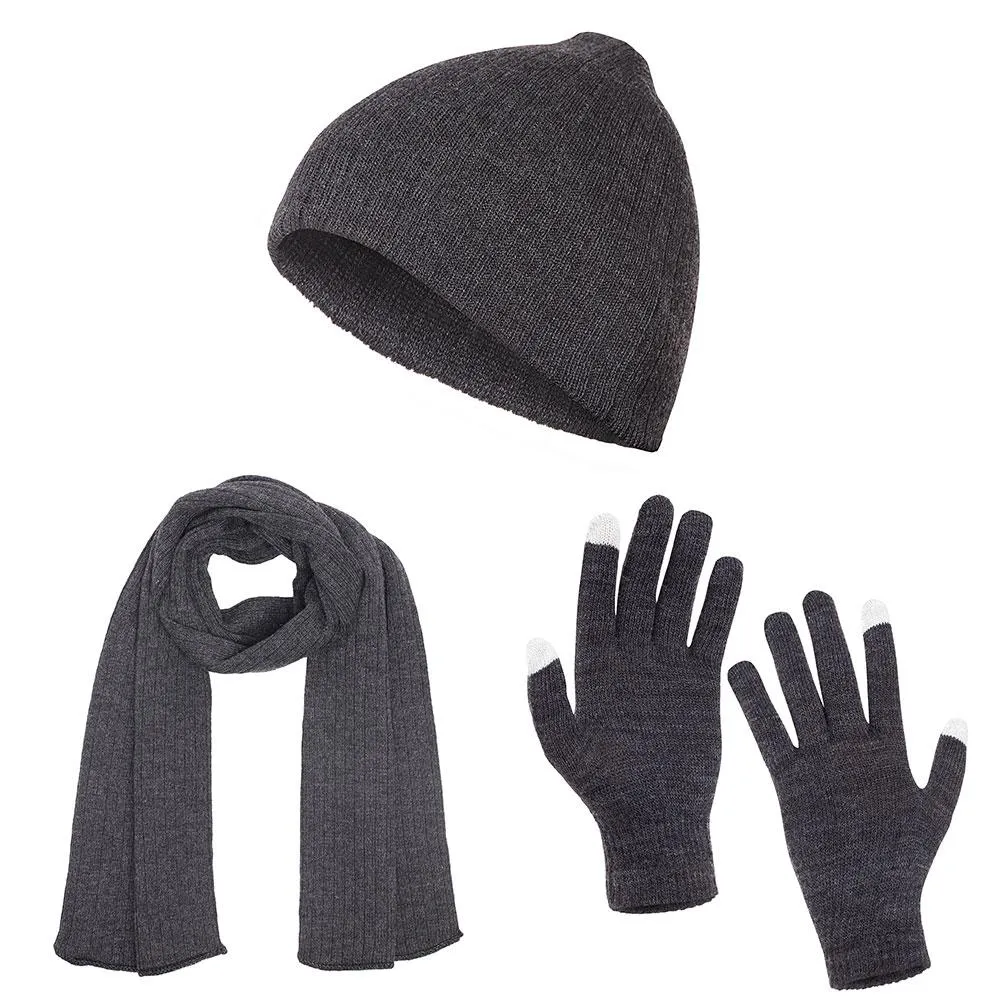 Casaba Winter 3 Piece Set Beanie Hat Scarf Touchscreen Gloves Cable Knit for Men Women