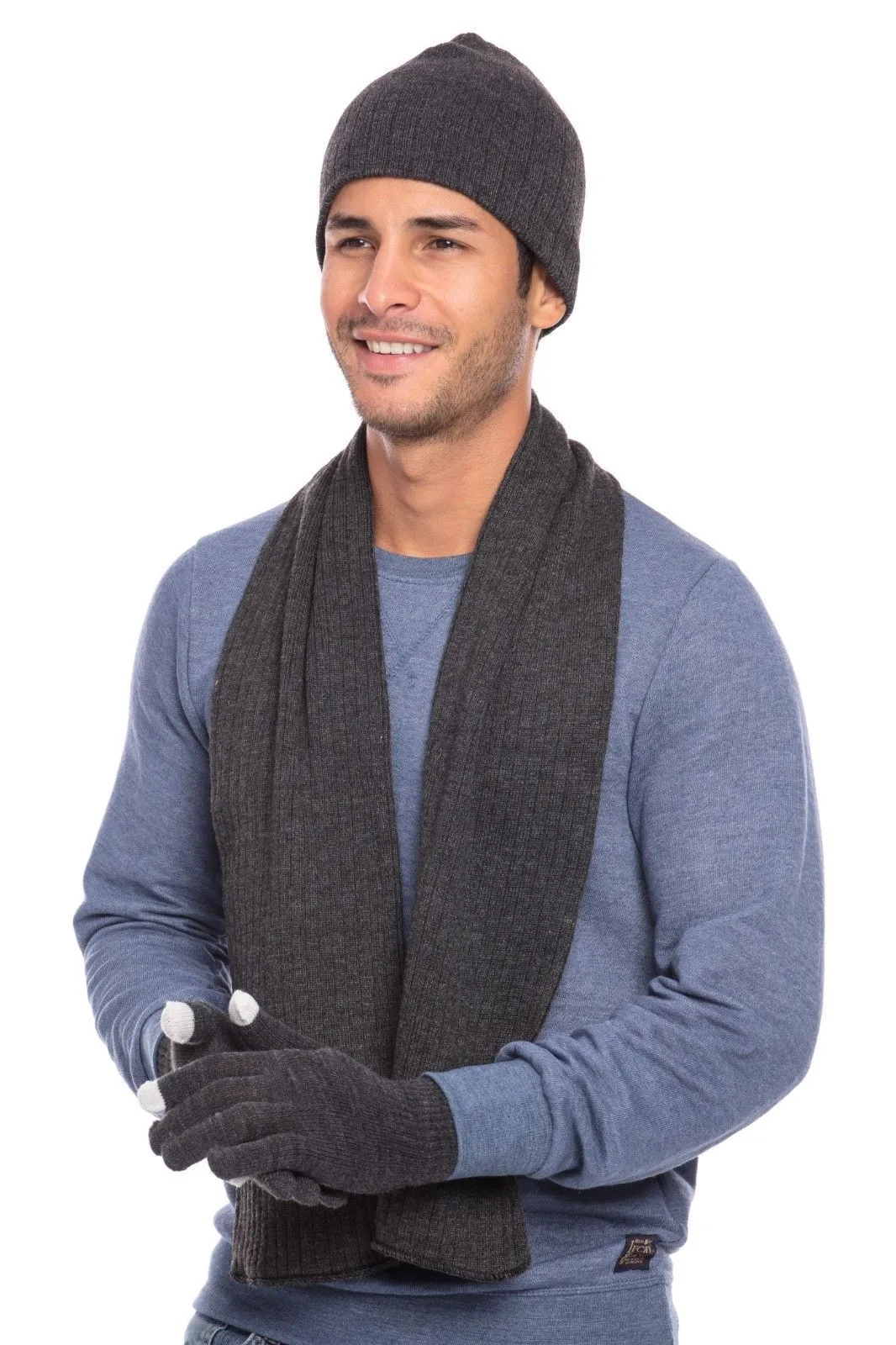 Casaba Winter 3 Piece Set Beanie Hat Scarf Touchscreen Gloves Cable Knit for Men Women