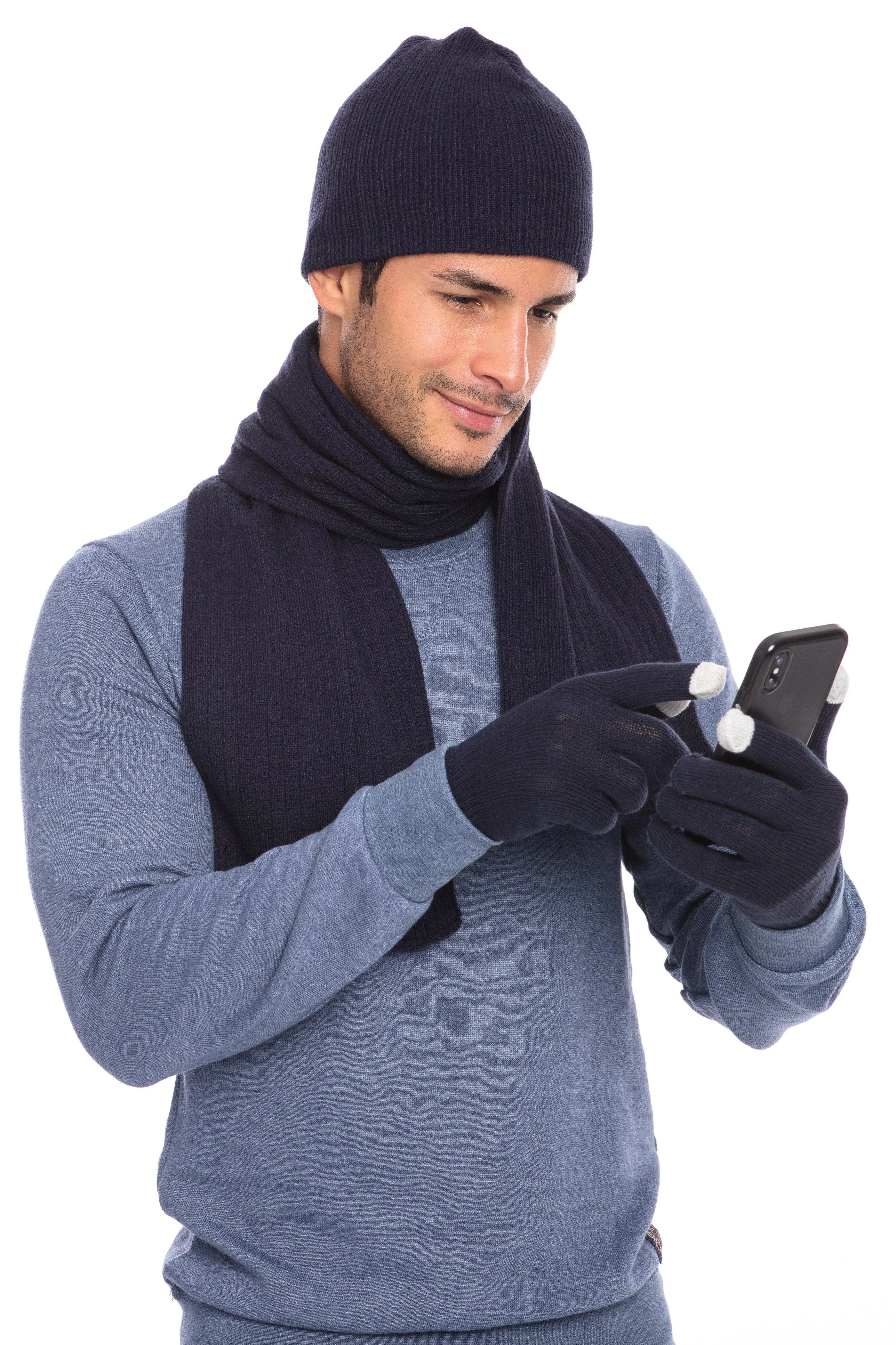 Casaba Winter 3 Piece Set Beanie Hat Scarf Touchscreen Gloves Cable Knit for Men Women